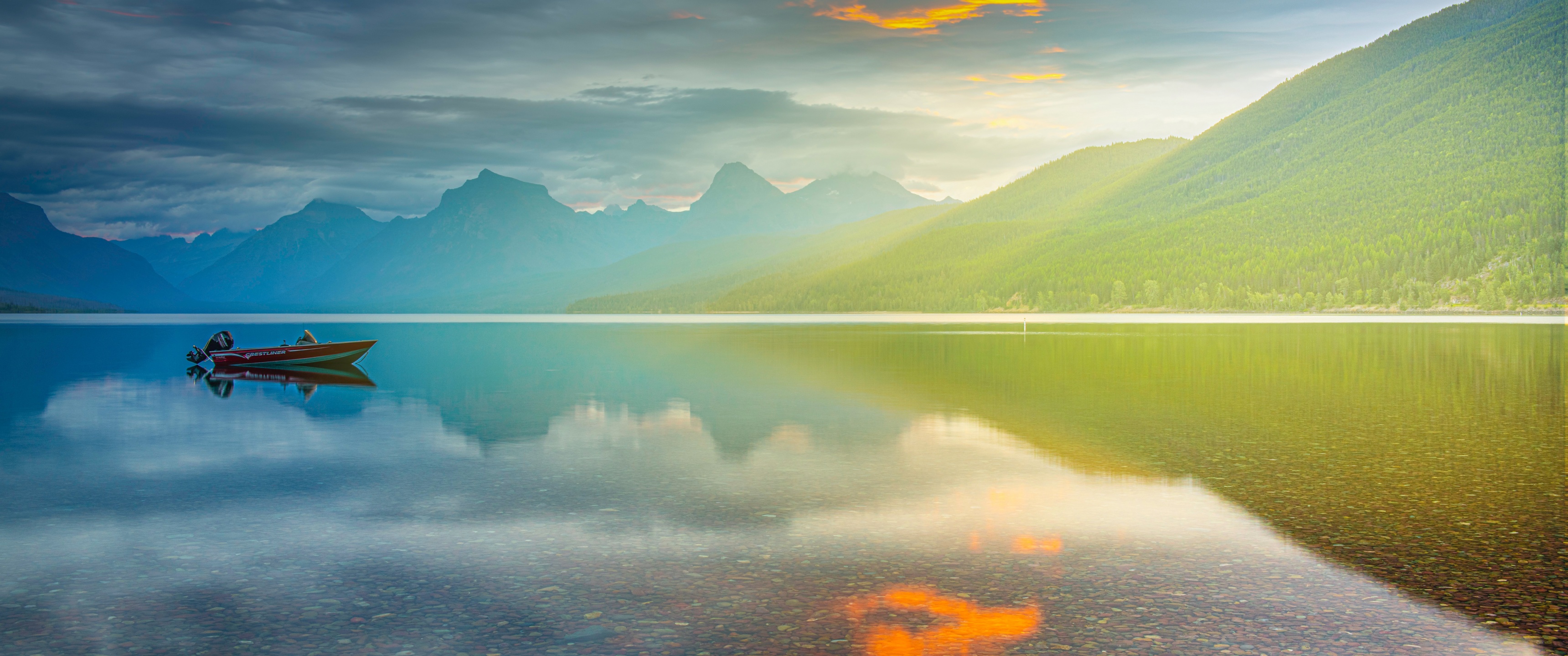 Lake McDonald Wallpaper 4K, Glacier National Park, Montana, Sunrise, Nature
