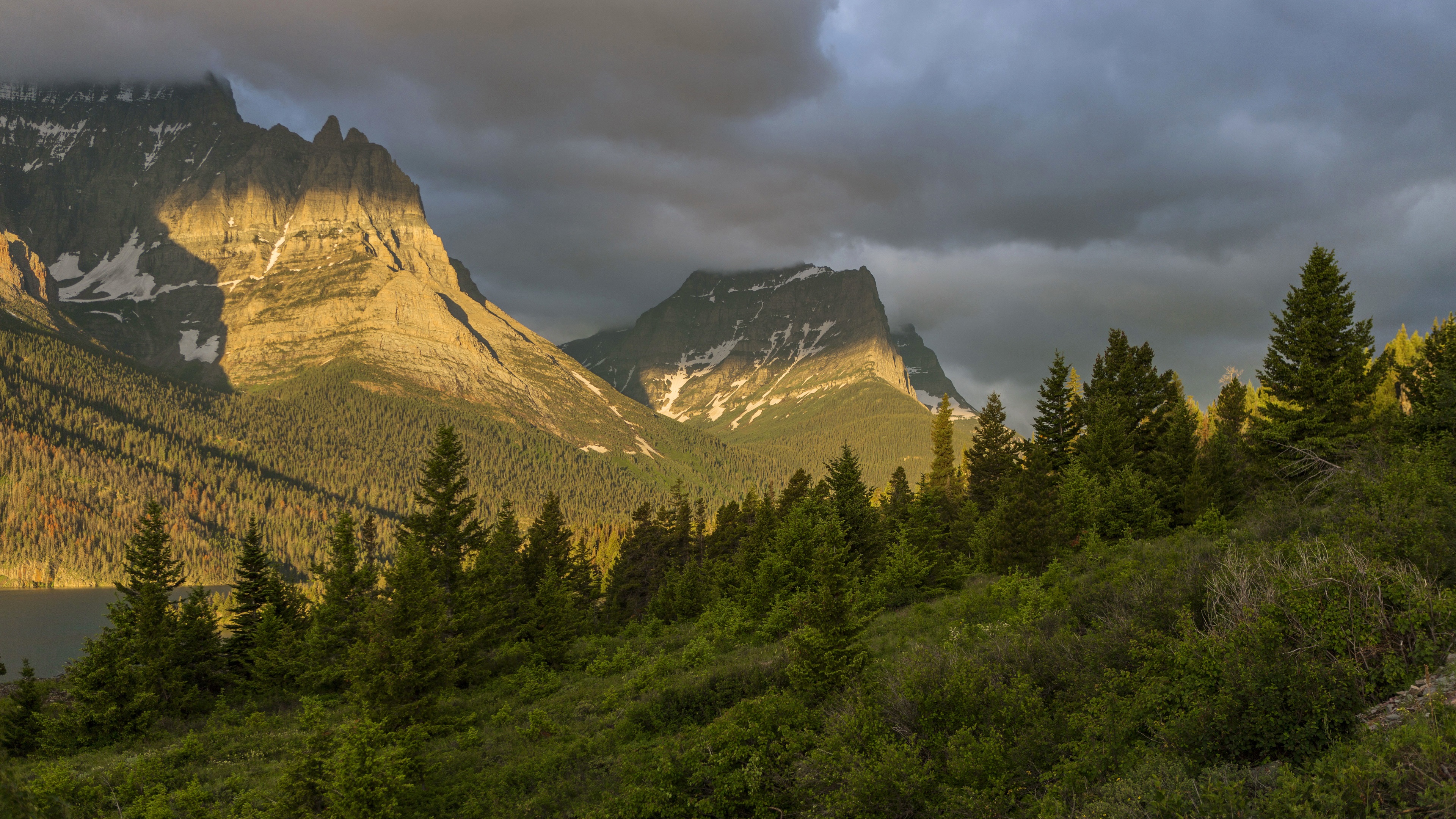 Wallpaper Glacier National Park, Montana, USA, forest, trees, mountains, clouds 3840x2160 UHD 4K Picture, Image