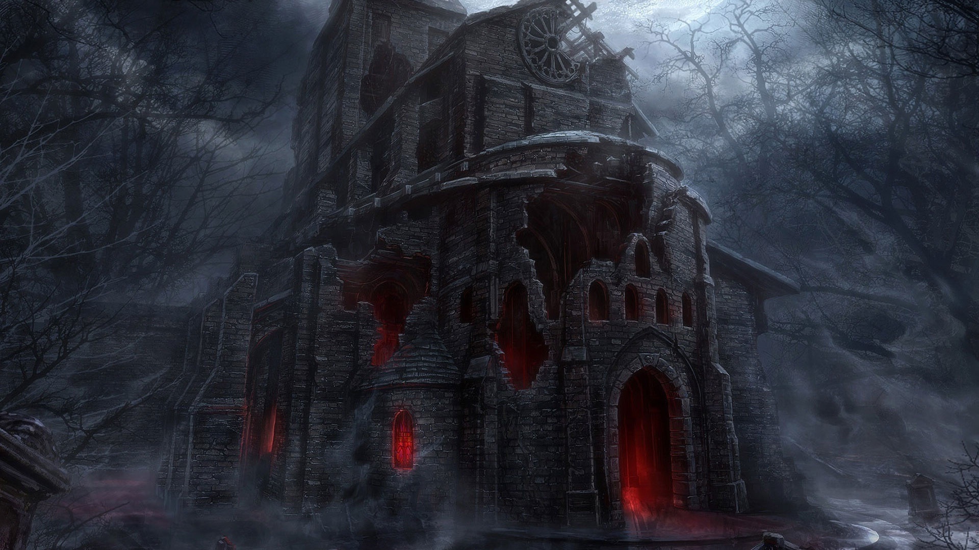 Wallpaper Darkness, castle, ruins, horror, art picture 1920x1080 Full HD 2K Picture, Image