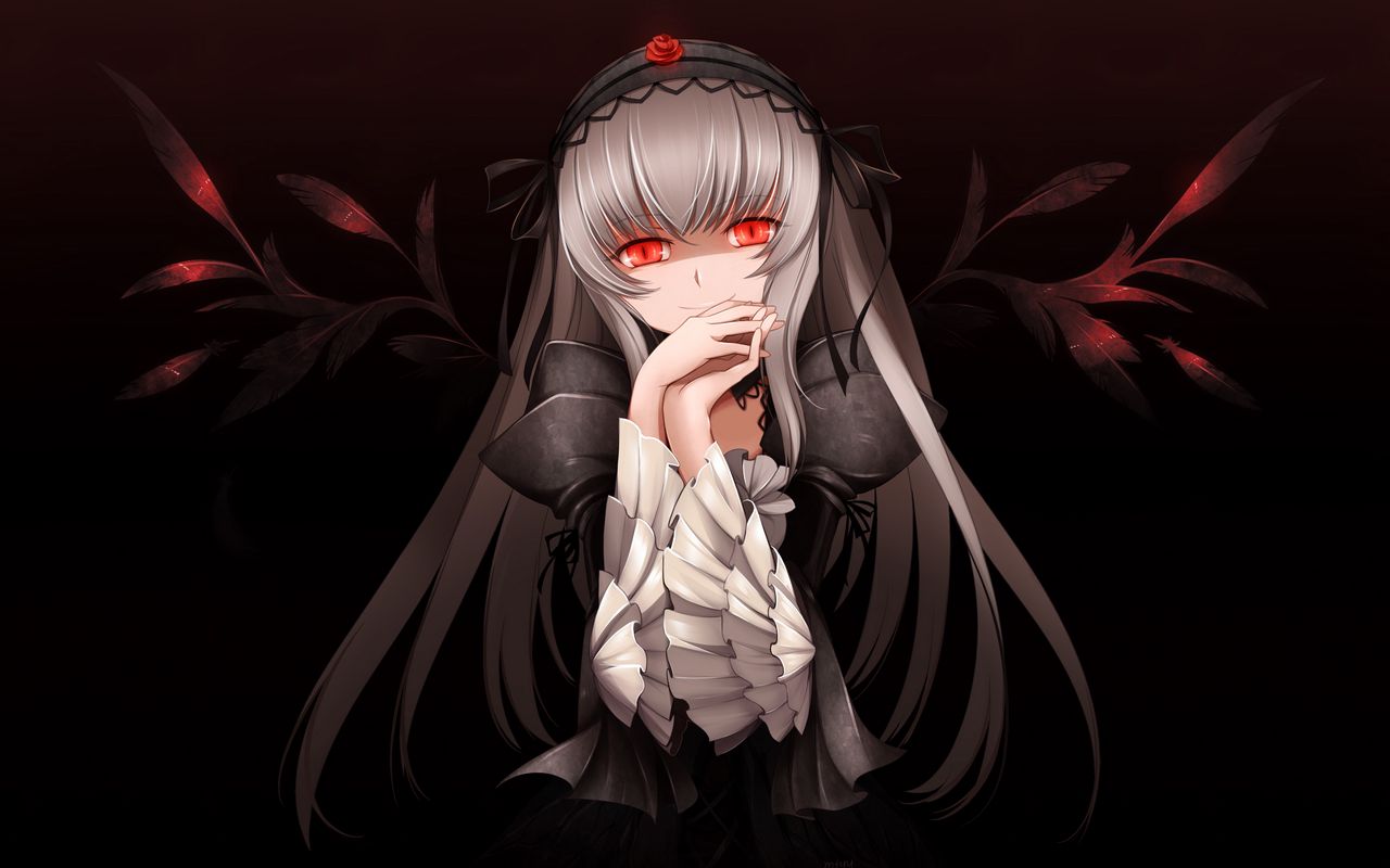 Download wallpaper 1280x800 anime, girl, gothic, eyes, red widescreen 16:10 HD background