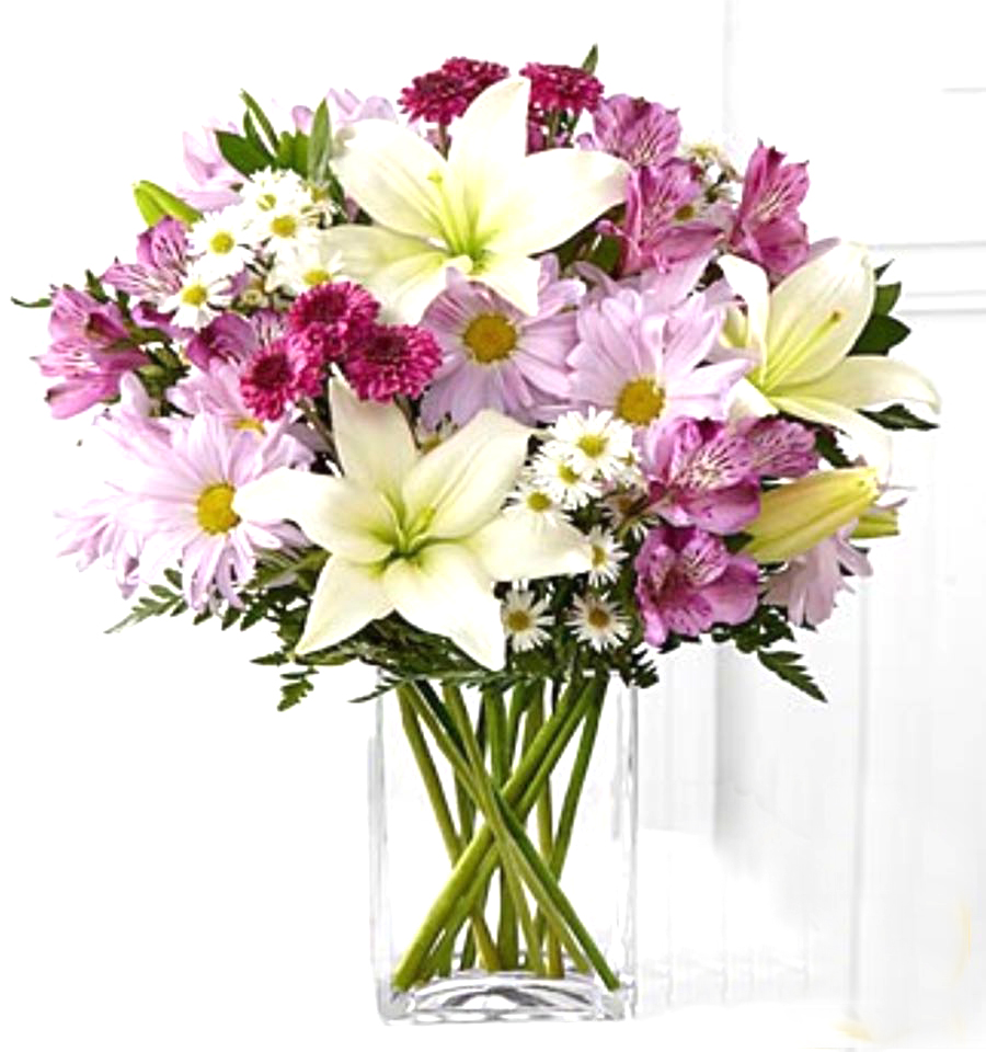 Mixed Flowers with Lilies in Vase. Sunlight Flower Shop