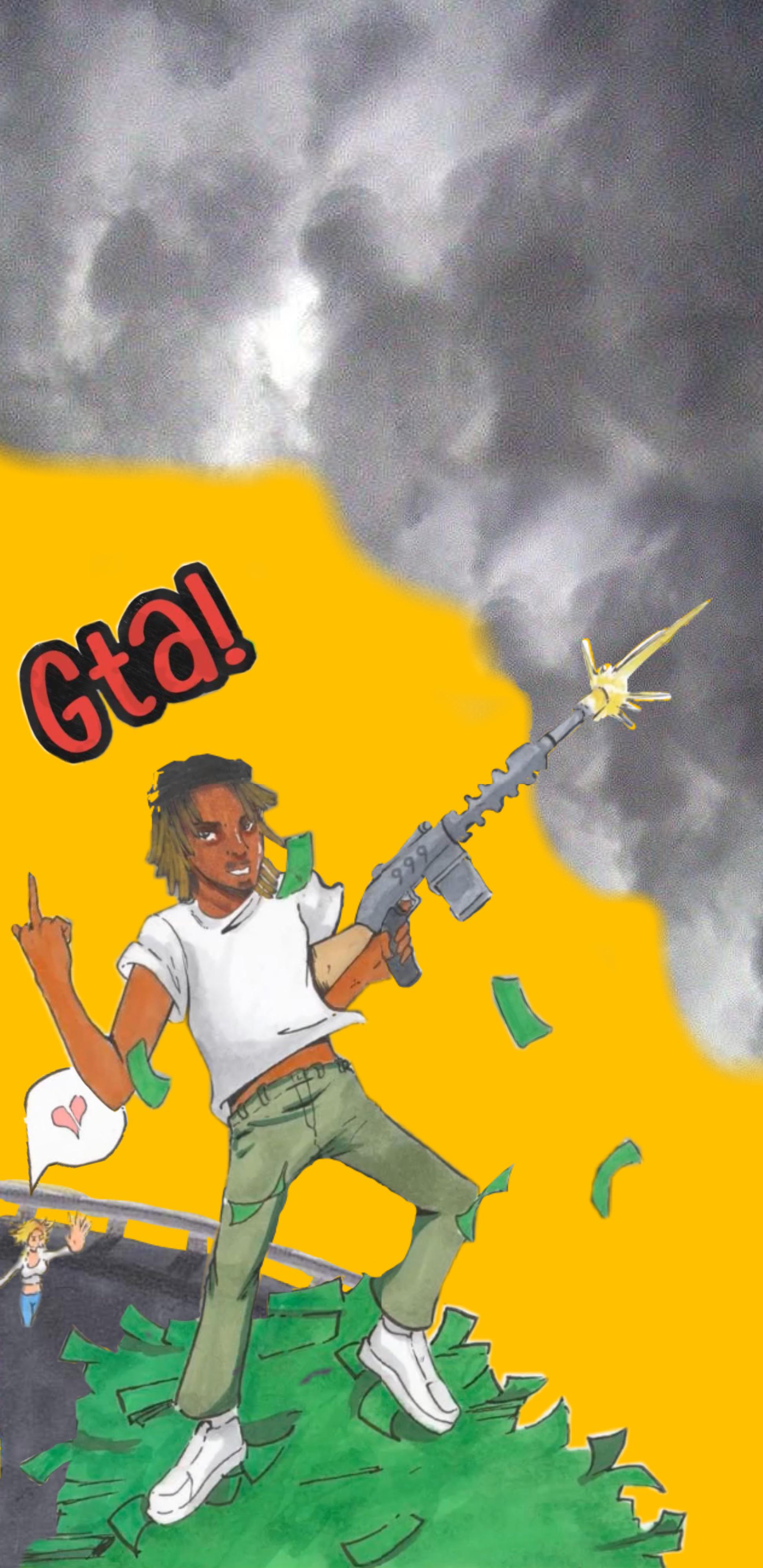 I made this wallpaper of his unreleased song “GTA” it fits nice with iPhone 11 ion know about galaxies cuz ion have that. You guys could use it tho ⬇️