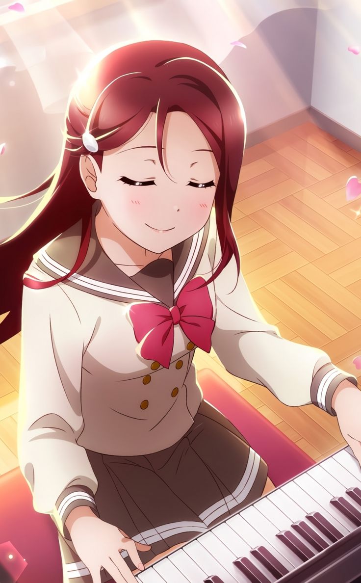 Piano play, Love Live!, anime girl, redhead, 950x1534 wallpaper