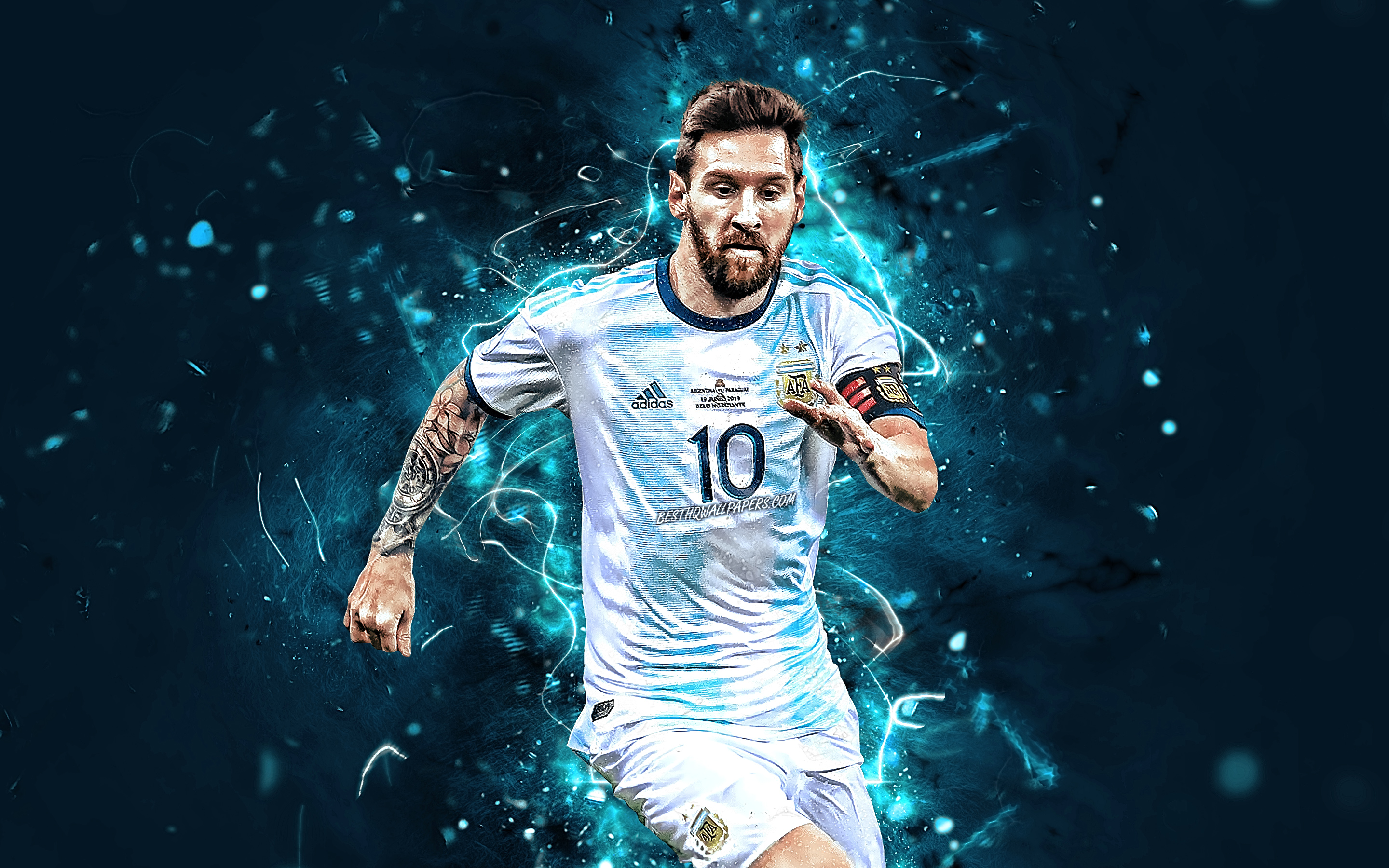 Download wallpaper Lionel Messi, 2019 Copa America, Argentina national football team, football stars, abstract art, Leo Messi, soccer, Messi, Argentine National Team for desktop with resolution 2880x1800. High Quality HD picture wallpaper