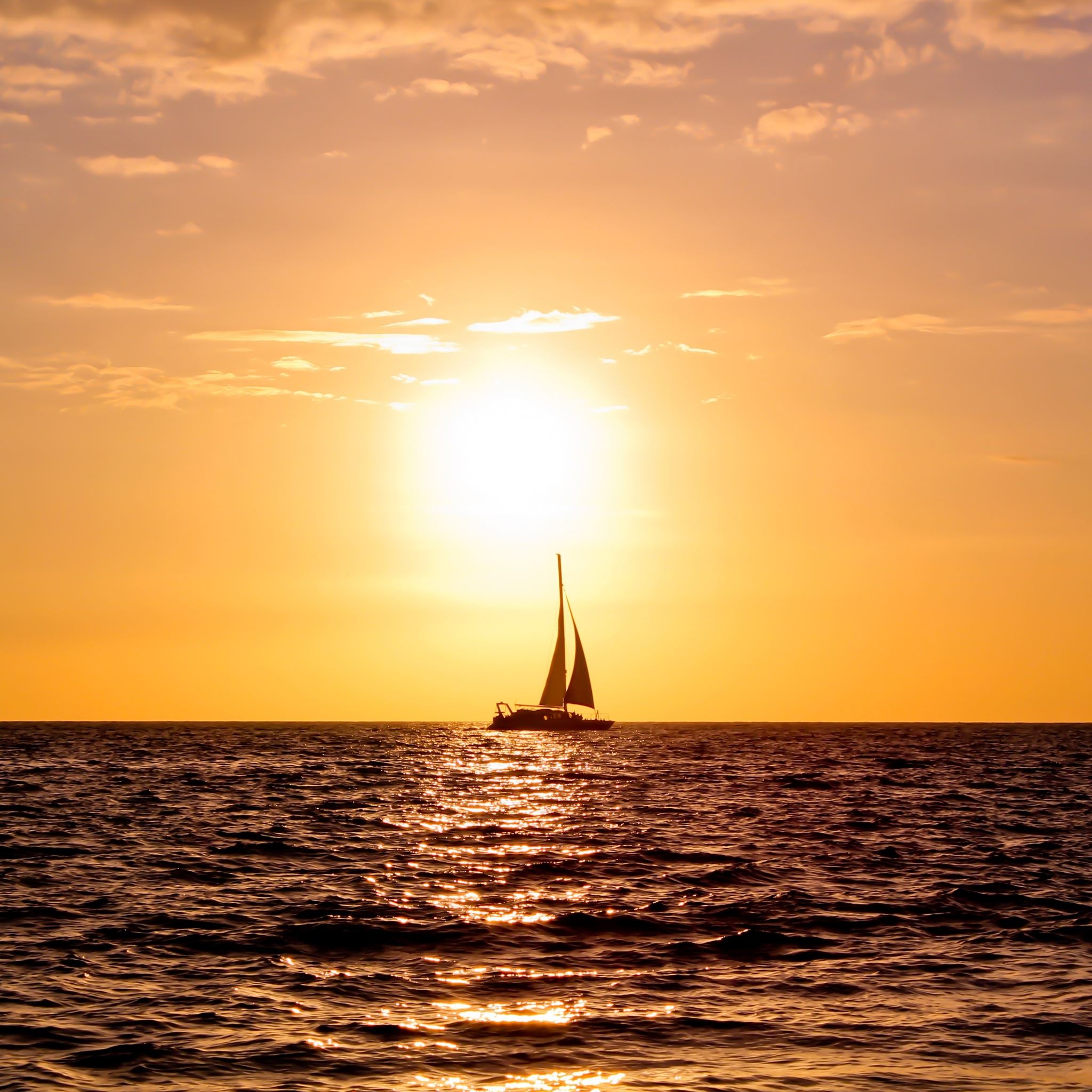 Sunset Ship On Big Island iPad Air Wallpaper Free Download