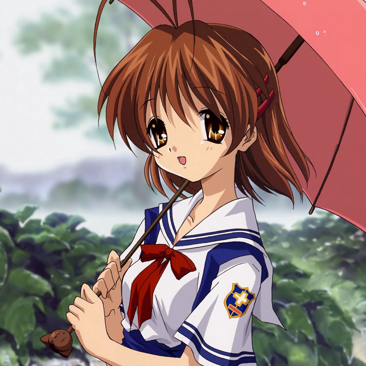 Download wallpaper 1280x1280 anime, girl, cute, umbrella, rain, nature ipad, ipad 2, ipad mini for parallax HD background