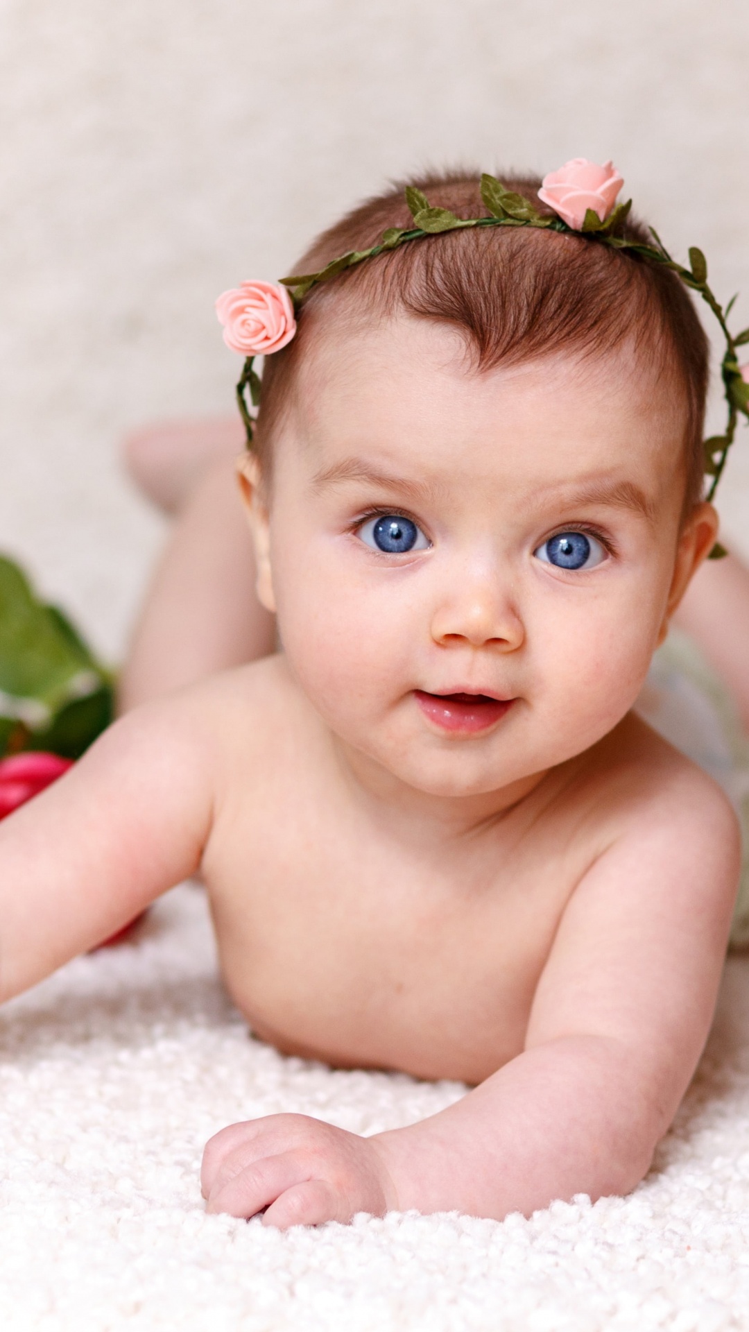 Cute Baby Wallpaper 4K, Rose flowers, Adorable, Blue eyes, Cute