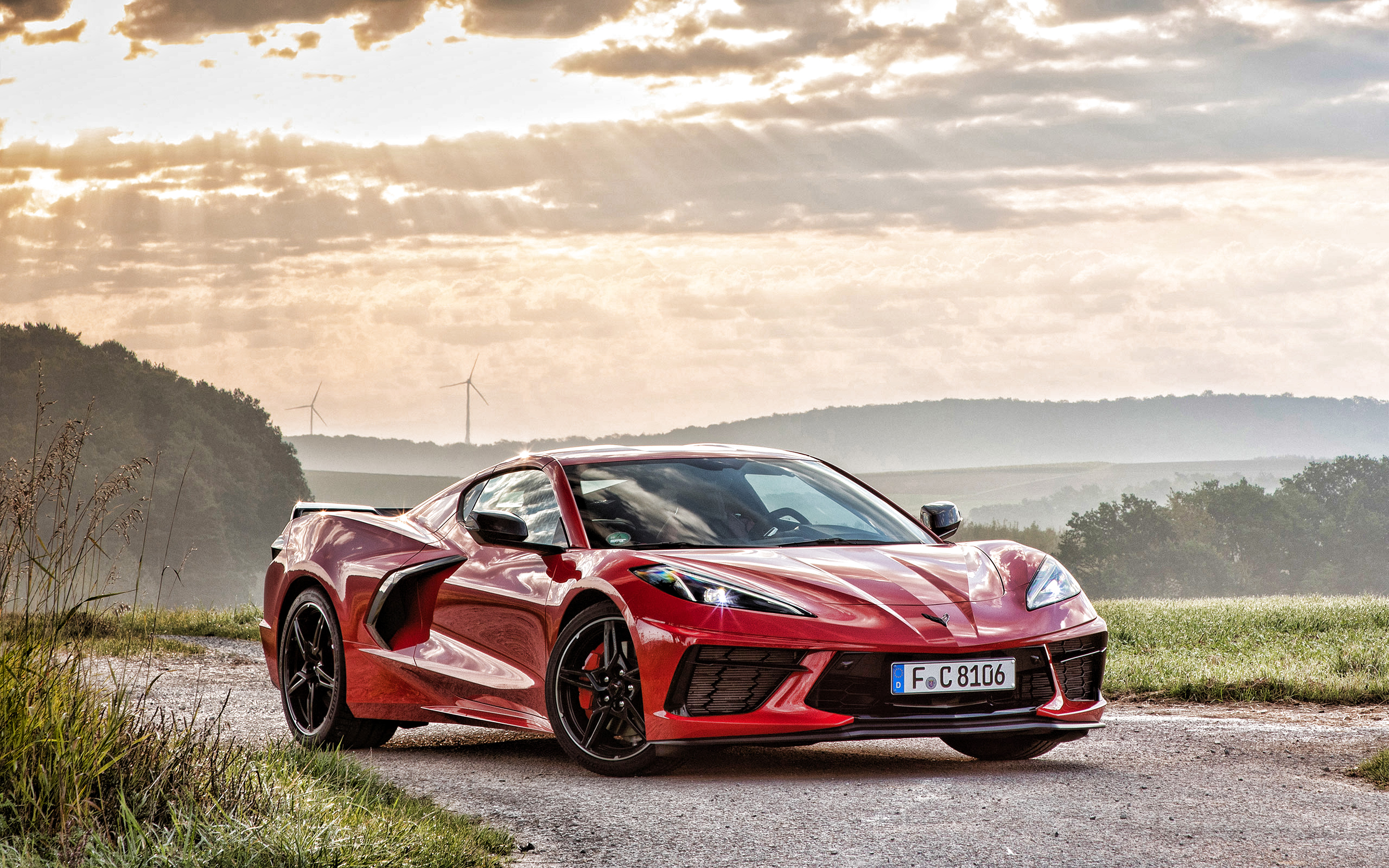 Download wallpaper 2022, Chevrolet Corvette Stingray, 4k, front view, exterior, new red Corvette Stingray, American sports cars, Chevrolet for desktop with resolution 3840x2400. High Quality HD picture wallpaper