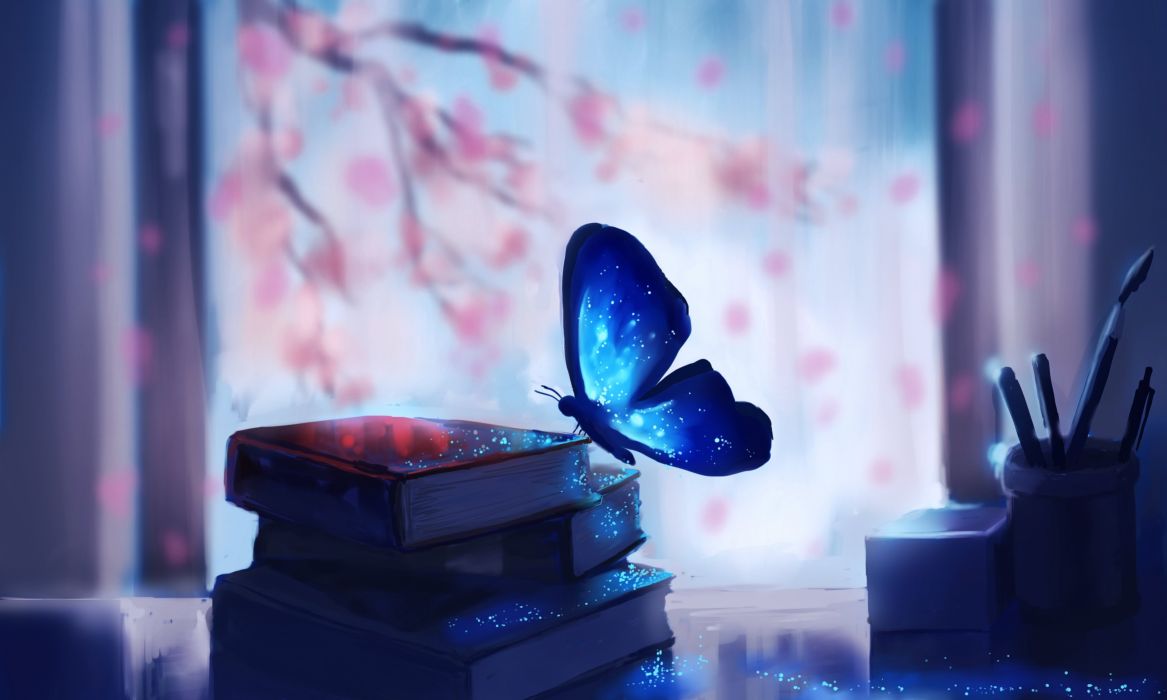 Art butterfly books tree Drawing fantasy wallpaperx2304
