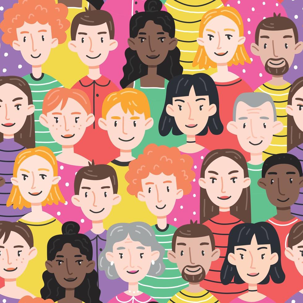 Seamless pattern with different people men and women of different ages. Vector illustration. Design of wallpaper, packaging, clothing