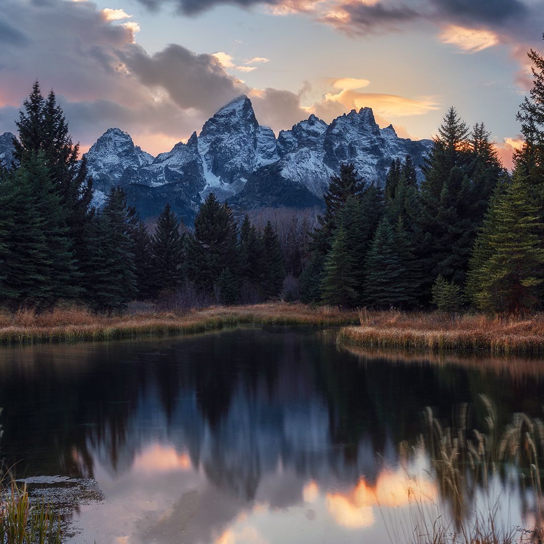 Sunset at Schwabacher's Landing, Grand Teton National Park, Wyoming [OC] [1080x1080]