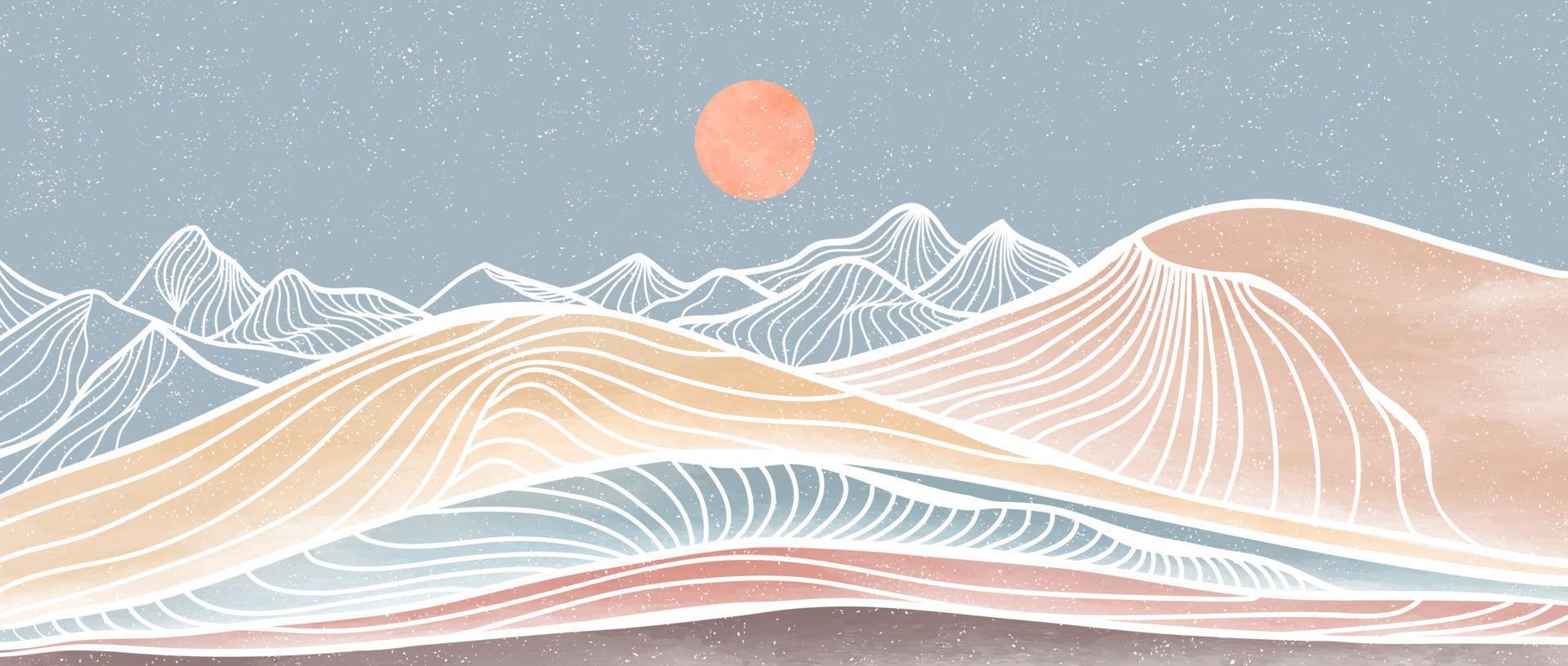 Ocean wave and mountain. Creative minimalist modern paint and line art print. Abstract contemporary aesthetic background landscapes. with sea, skyline, wave. vector illustrations