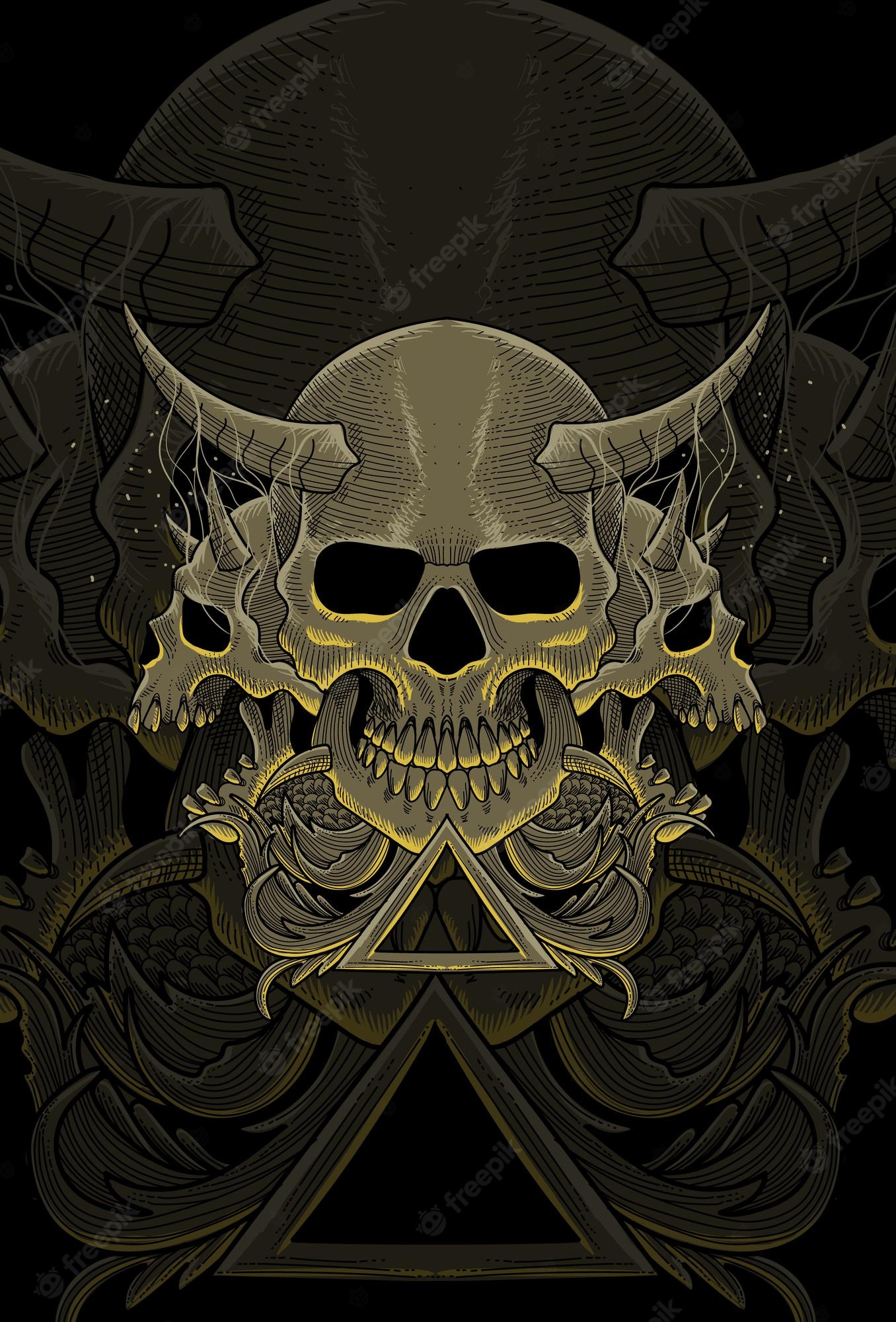 Premium Vector. Skull with floral artwork illustration