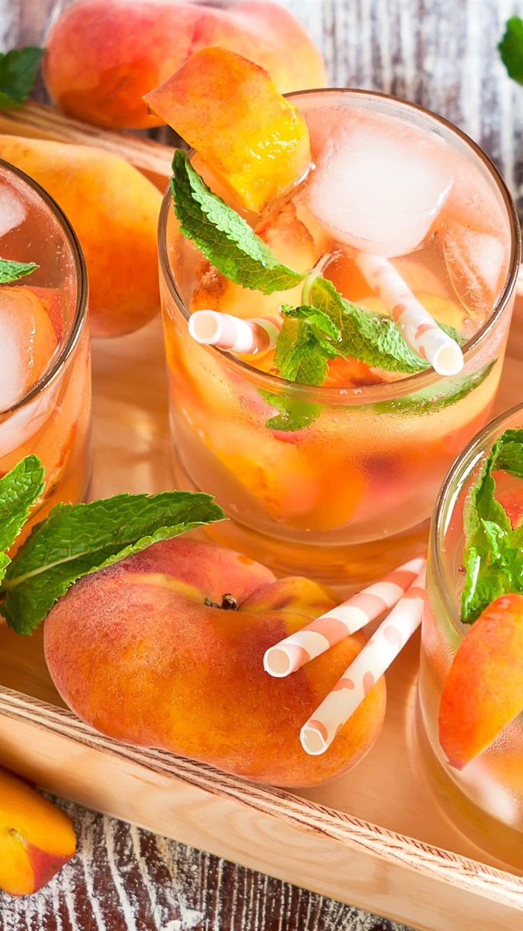 Summer Fruit Drinks, Peaches, Mint 750x1334 IPhone 8 7 6 6S Wallpaper, Background, Picture, Image