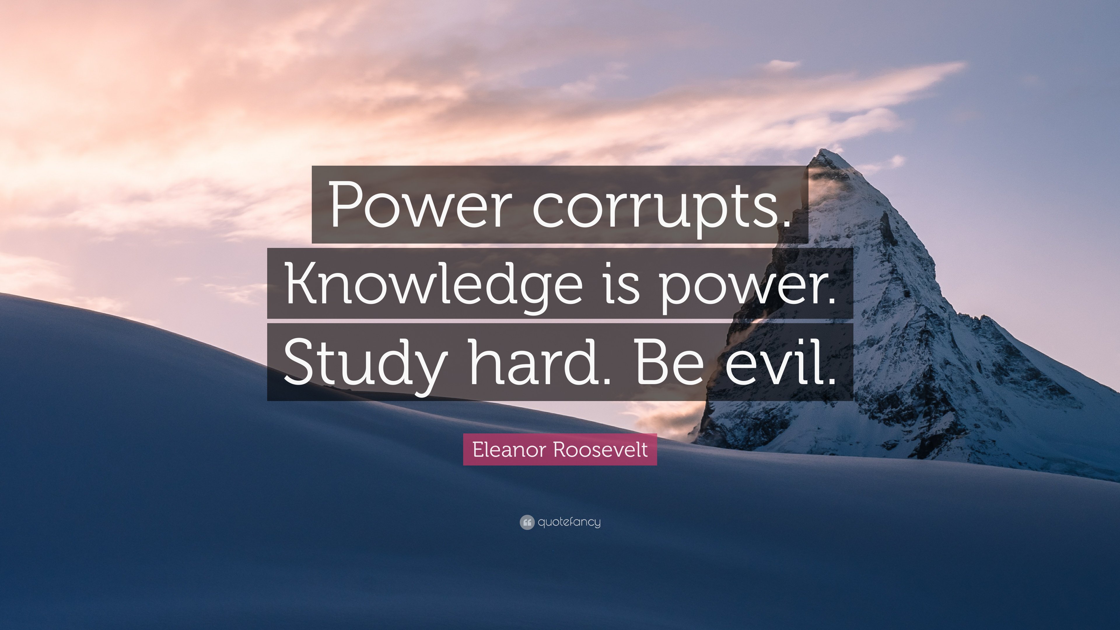 Eleanor Roosevelt Quote: “Power corrupts. Knowledge is power. Study hard. Be evil.”