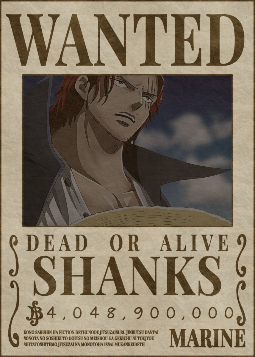 Shanks Wanted Poster' Poster by Melvina Poole. Displate. One piece comic, One piece manga, One piece bounties