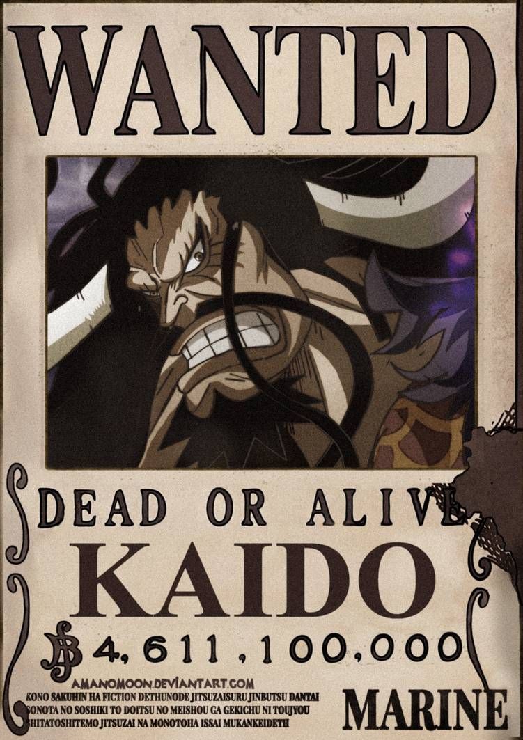 One Piece Chapter 957 Kaido Wanted Bounty WanoKuni by Amanomoon. One piece comic, One piece big mom, One piece bounties