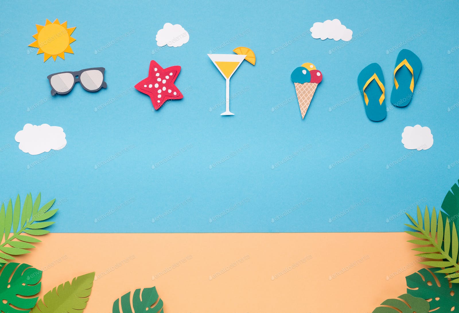 Creative Wallpaper With Party Beach Accessories In The Sky Photo By Prostock Studio On Envato Elements