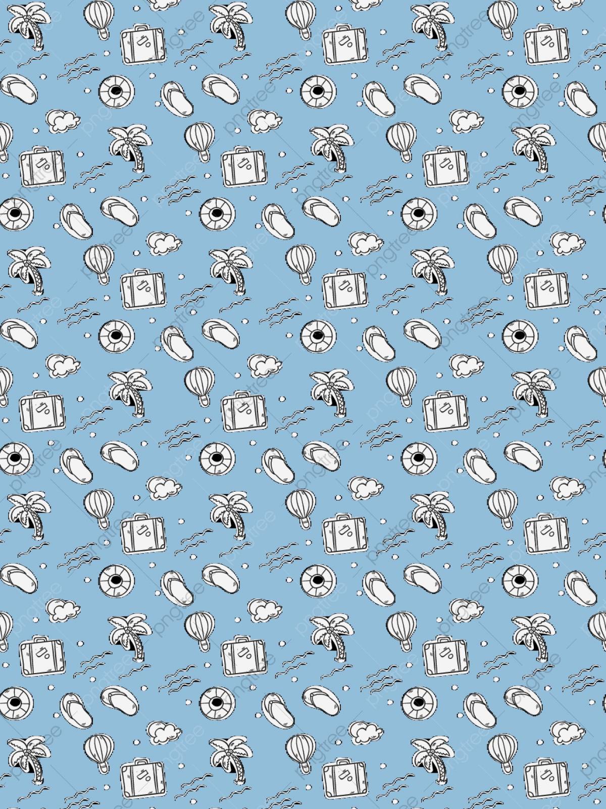 Summer Beach Element Monochrome Comic Line Tile Background, Summer, Beach, Beach Elements Background Image for Free Download