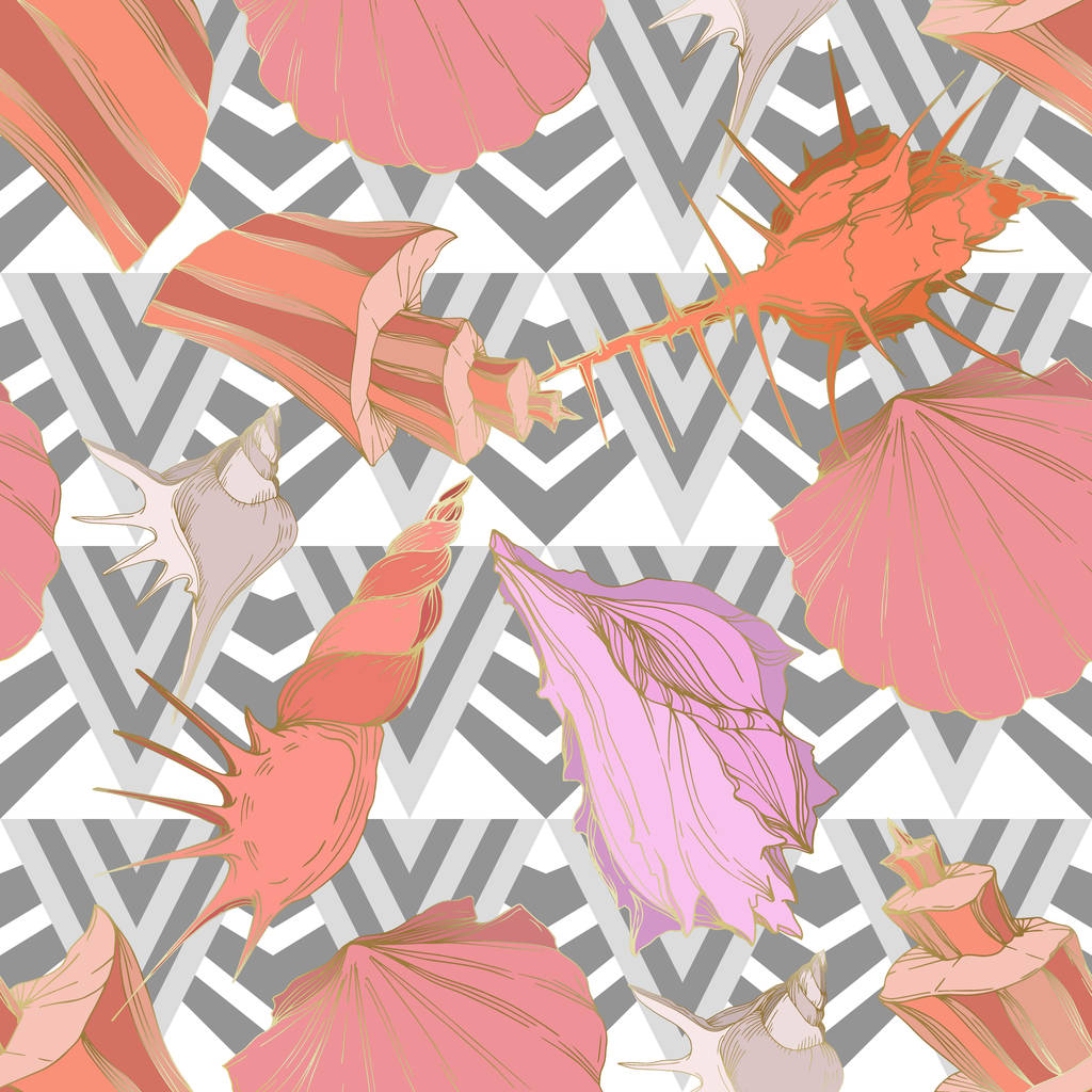 Summer Beach Seashell Tropical Elements. Engraved Ink Free Stock Vector Graphic Image