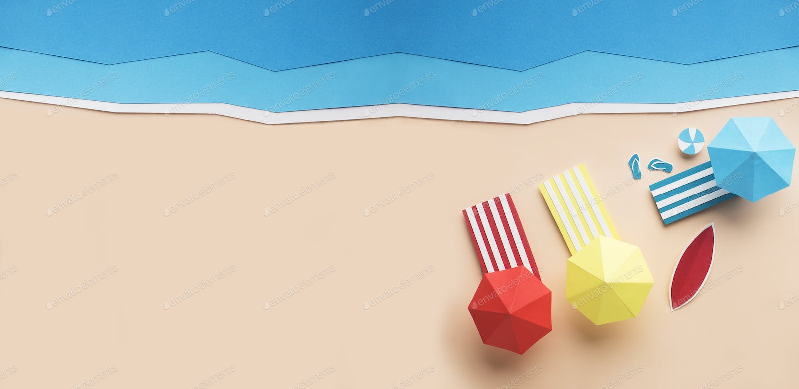 Summer Creative Wallpaper With Sandy Beach, Sea And Umbrellas Photo By Prostock Studio On Envato Elements