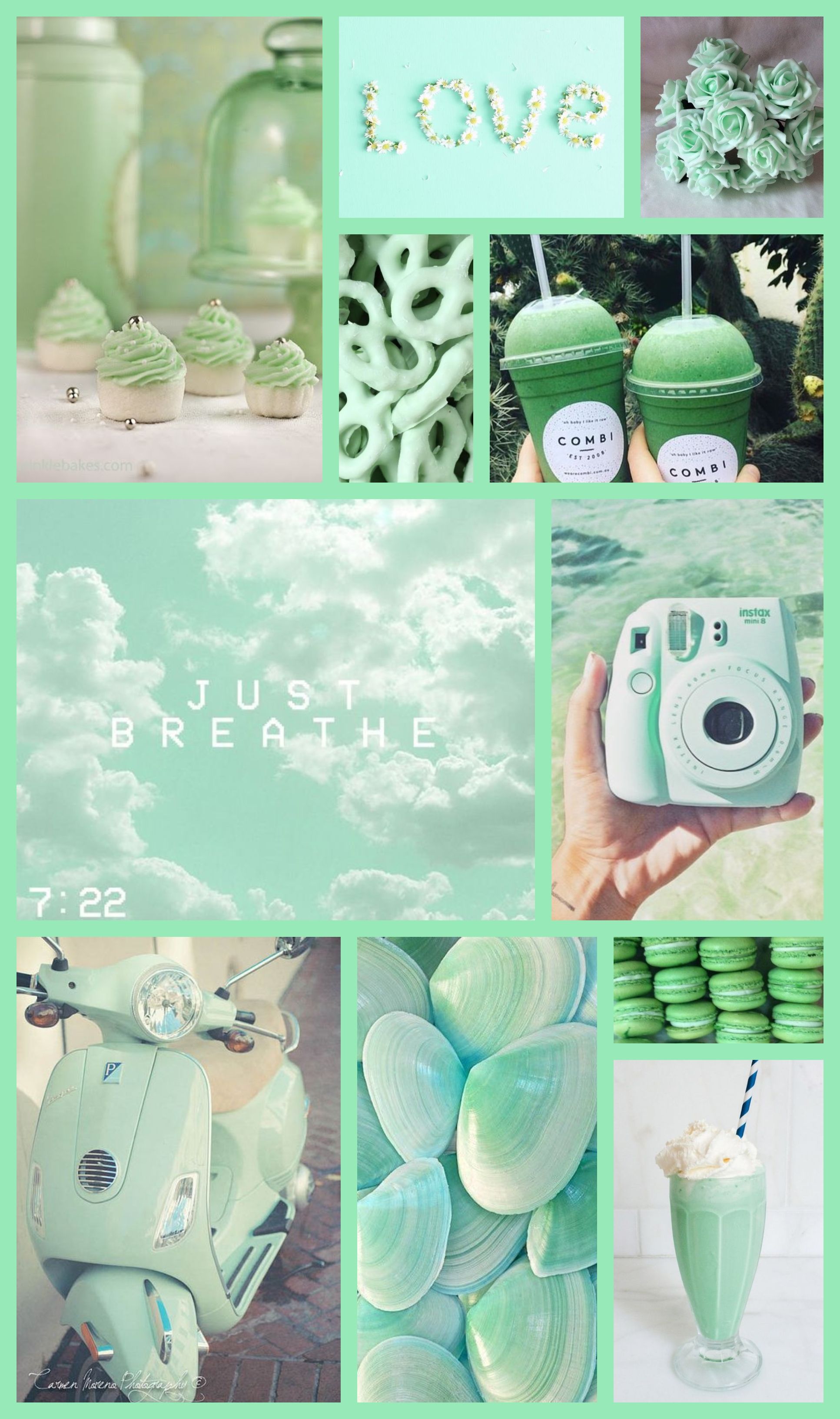 green aesthetic wallpaper collage. Mint green wallpaper iphone, iPhone wallpaper tumblr aesthetic, Colorful wallpaper