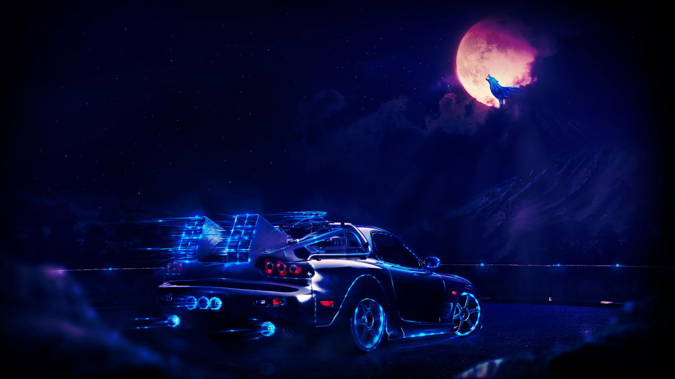 Download mazda rx- car, dark, back to the future, movie, art 1366x768 wallpaper, tablet, laptop, 1366x768 HD image, background, 1289