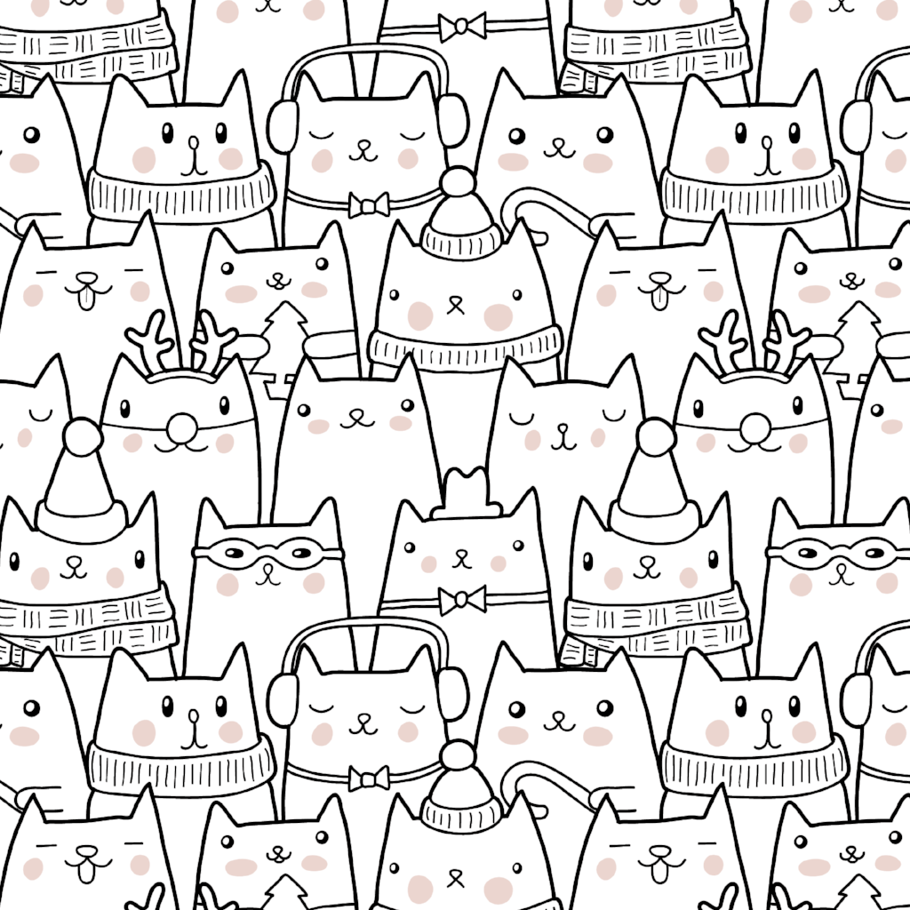 Cat Doodle Black & White Removable Wallpaper