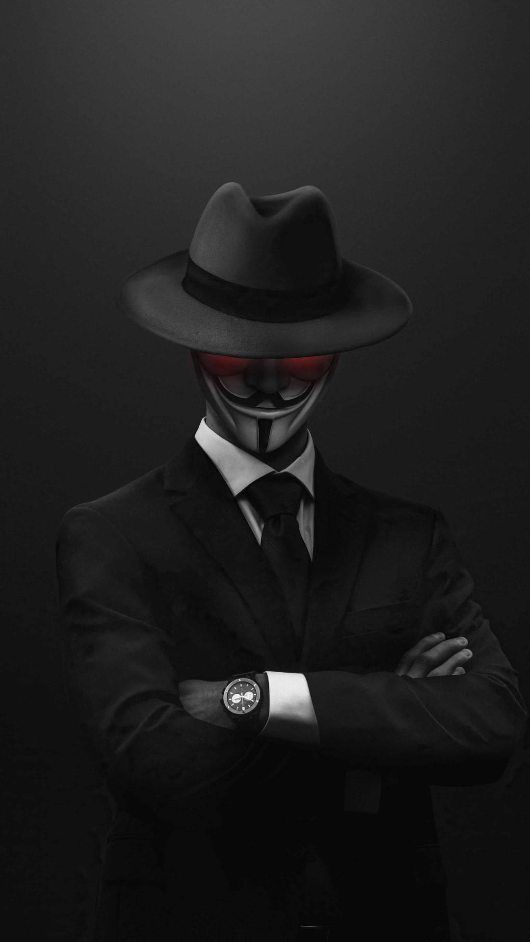 Download Red Eyed Guy Fawkes Gangster Wallpaper
