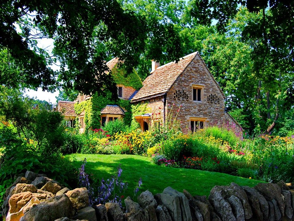 Houses Beautiful Countryside House Grass Forest Stone Branches Nice Summer Nature Trees Greenery. Countryside House, Rustic Country Homes, Cottage House Exterior