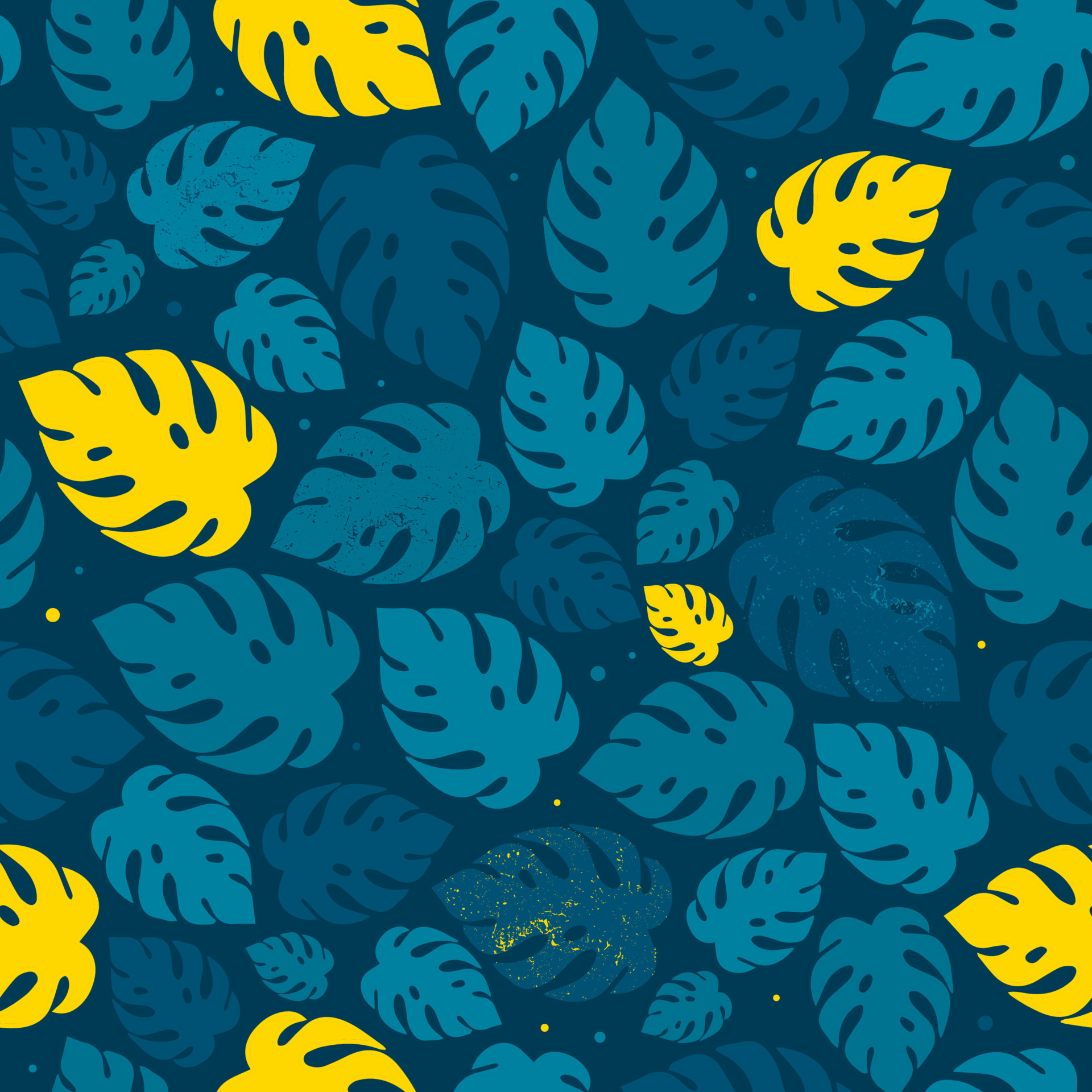 Cute seamless pattern with tropical mostera leaves on dark blue background. Wallpaper, wrapping paper, scrapbooking, stationary, textile and fabric print design. summer theme. EPS 10