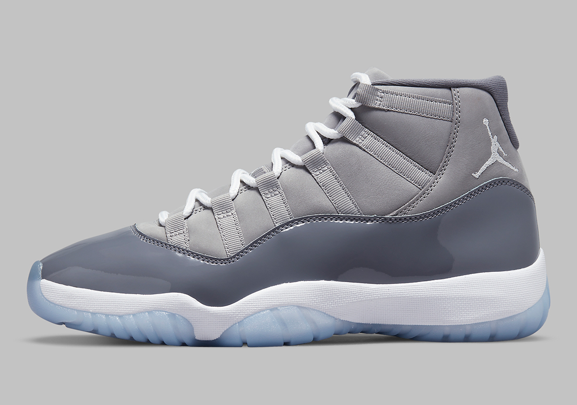 Sneaker News image of 2021's Air Jordan 11 'Cool Grey' are here. How's the shape looking to you?