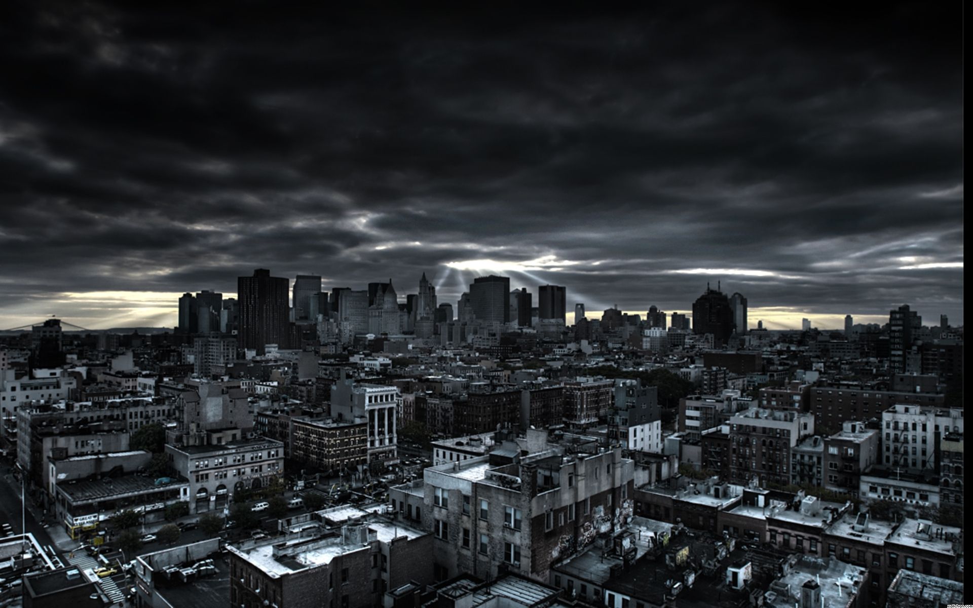 cloudy city. Ciudad oscura, Fondo de pantalla de la ciudad, Paisaje urbano