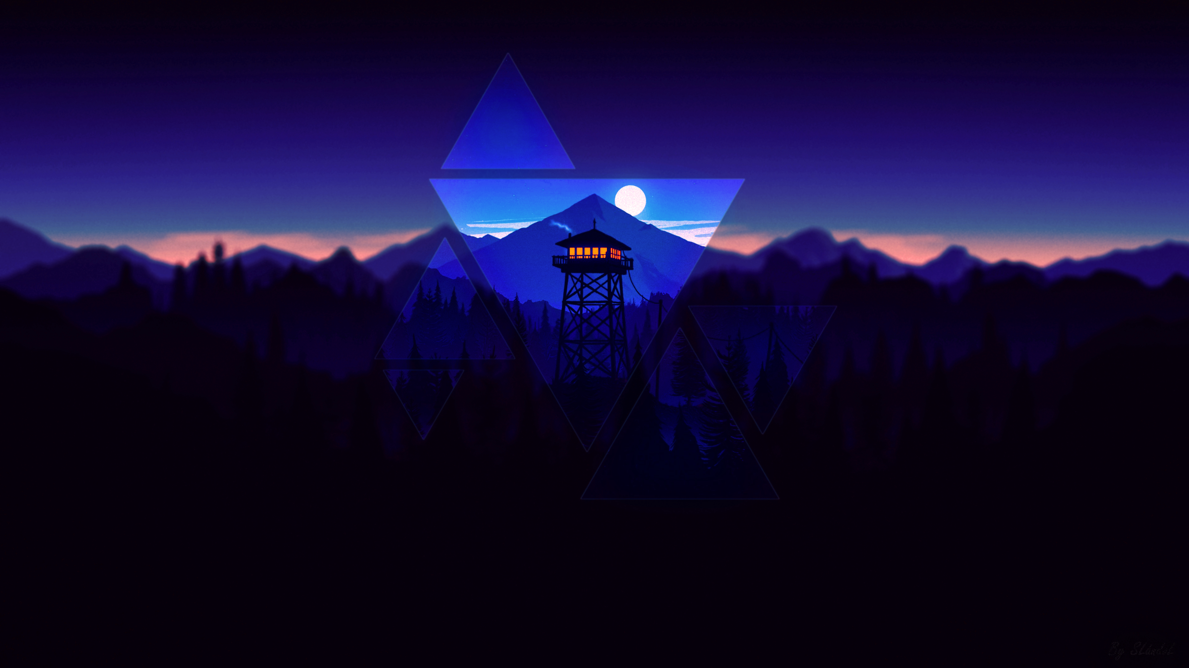 A very dark edited Firewatch wallpaper with triangles [3840x2160]