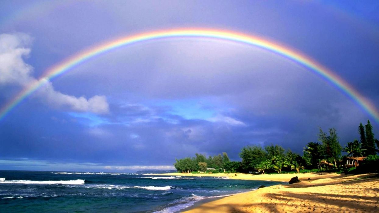 Hawaii rainbows sea beaches wallpaperx1080