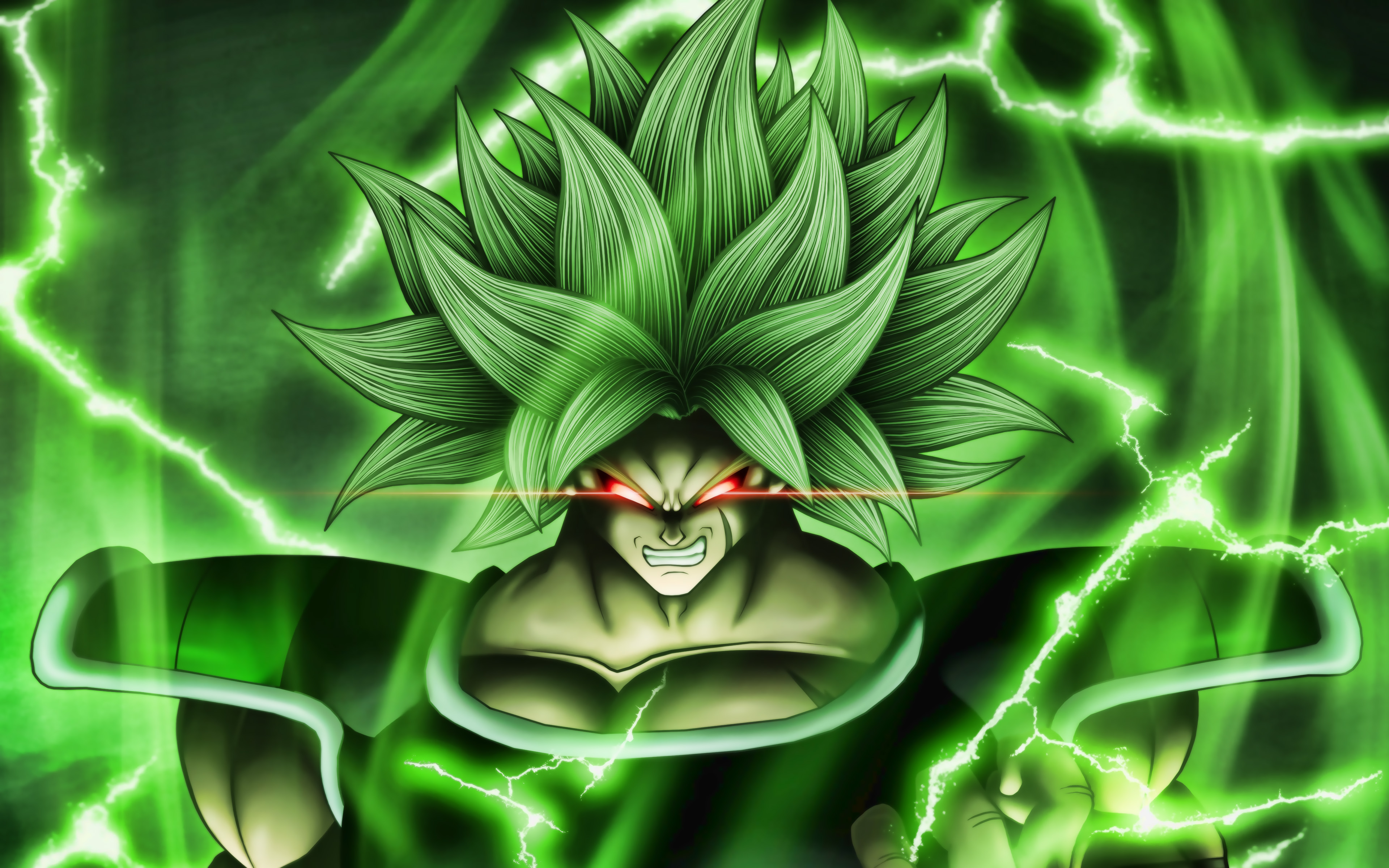 Download wallpaper 4k, Broly, green lightings, Dragon Ball, DBS, Dragon Ball Super, artwork, DBS characters, Broly 4k for desktop with resolution 3840x2400. High Quality HD picture wallpaper
