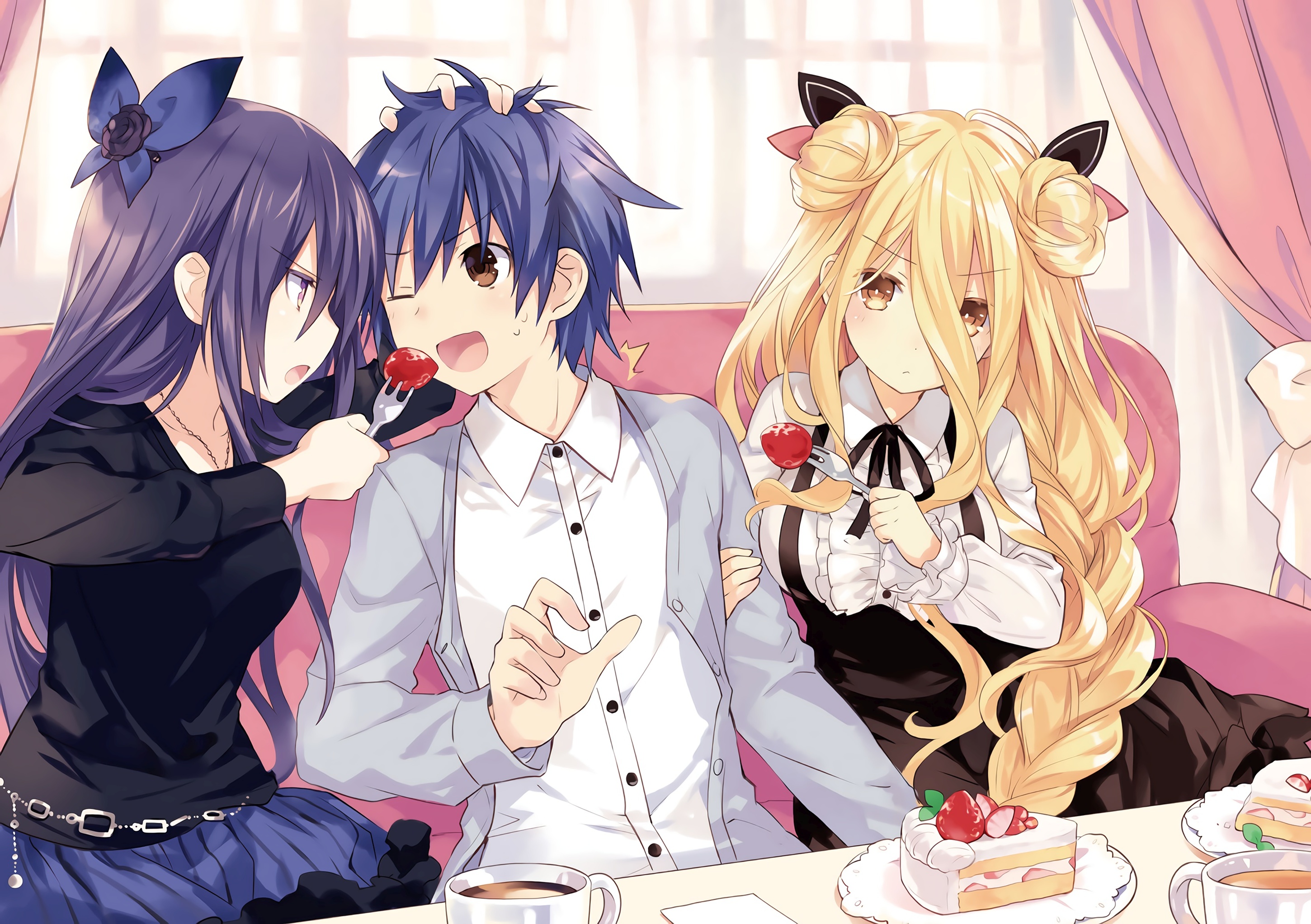 Wallpaper Hoshimiya Mukuro, Date A Live, Itsuka Shidou, Dress, Yatogami Tohka, Blonde:2900x2044