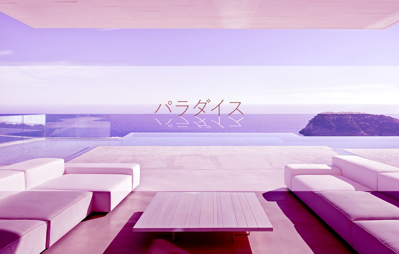Wallpaper sea, table, room, sofa, pink, Japanese, Sad, glitch, Vaporwave image for desktop, section стиль
