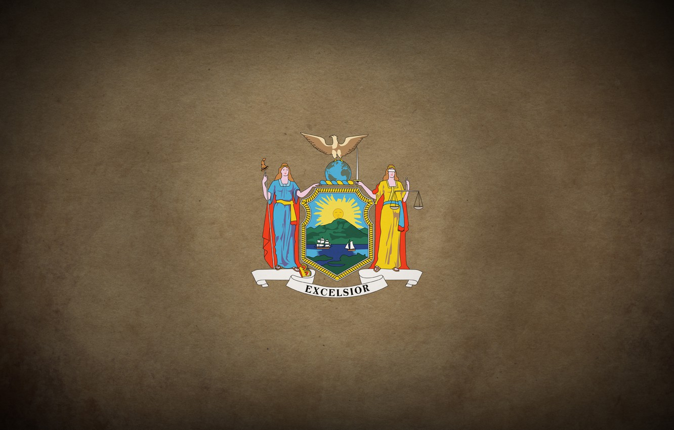 Wallpaper city, flag, America, coat of arms, new york, america, new York, new, nyc, york, state, excelsior, state, The flag of the state of new York image for desktop, section минимализм