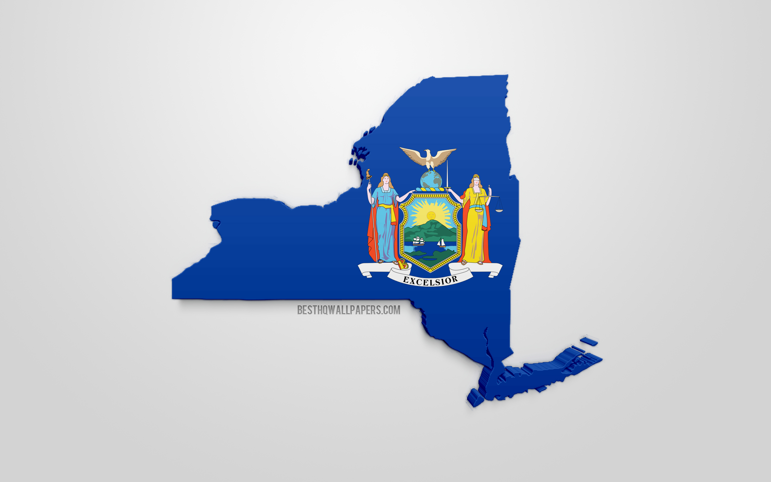Download wallpaper 3D flag of New York, map silhouette of New York, US state, 3D art, New York 3D flag, USA, North America, New York, geography, New York 3D silhouette for desktop