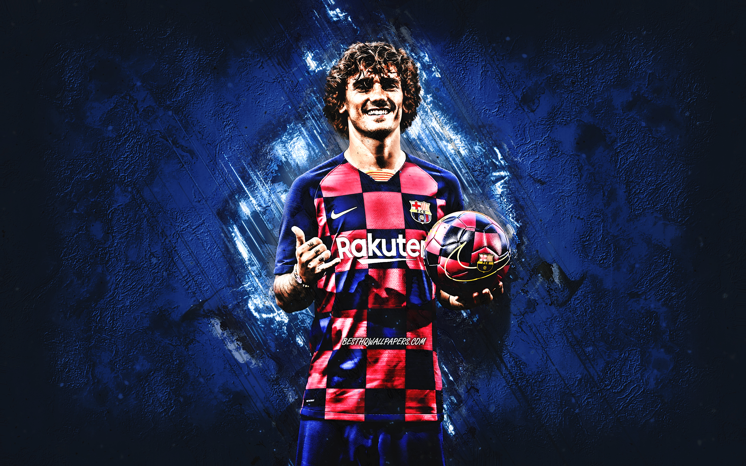 Download wallpaper Antoine Griezmann, portrait, FC Barcelona, 2020 Barcelona soccer players, french football player, striker, Catalan football club, Spain, football, La Liga for desktop with resolution 2880x1800. High Quality HD picture wallpaper