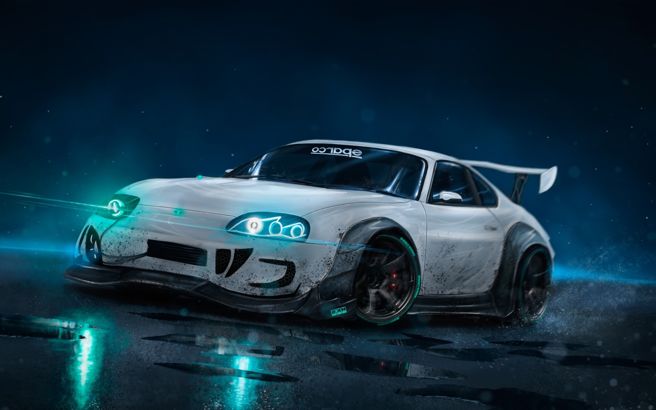 Wallpaper Racing Cars, Neon Lights, Photo Manipulation, Toyota Supra:2880x1800