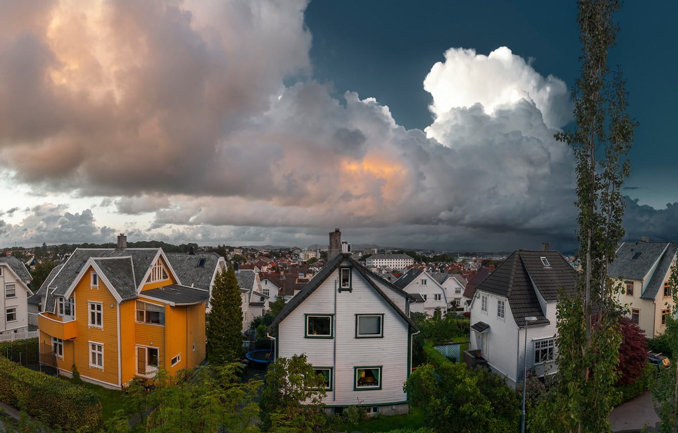 Wallpaper clouds, home, the evening, Norway, panorama, street, Rogaland, Stavanger image for desktop, section город