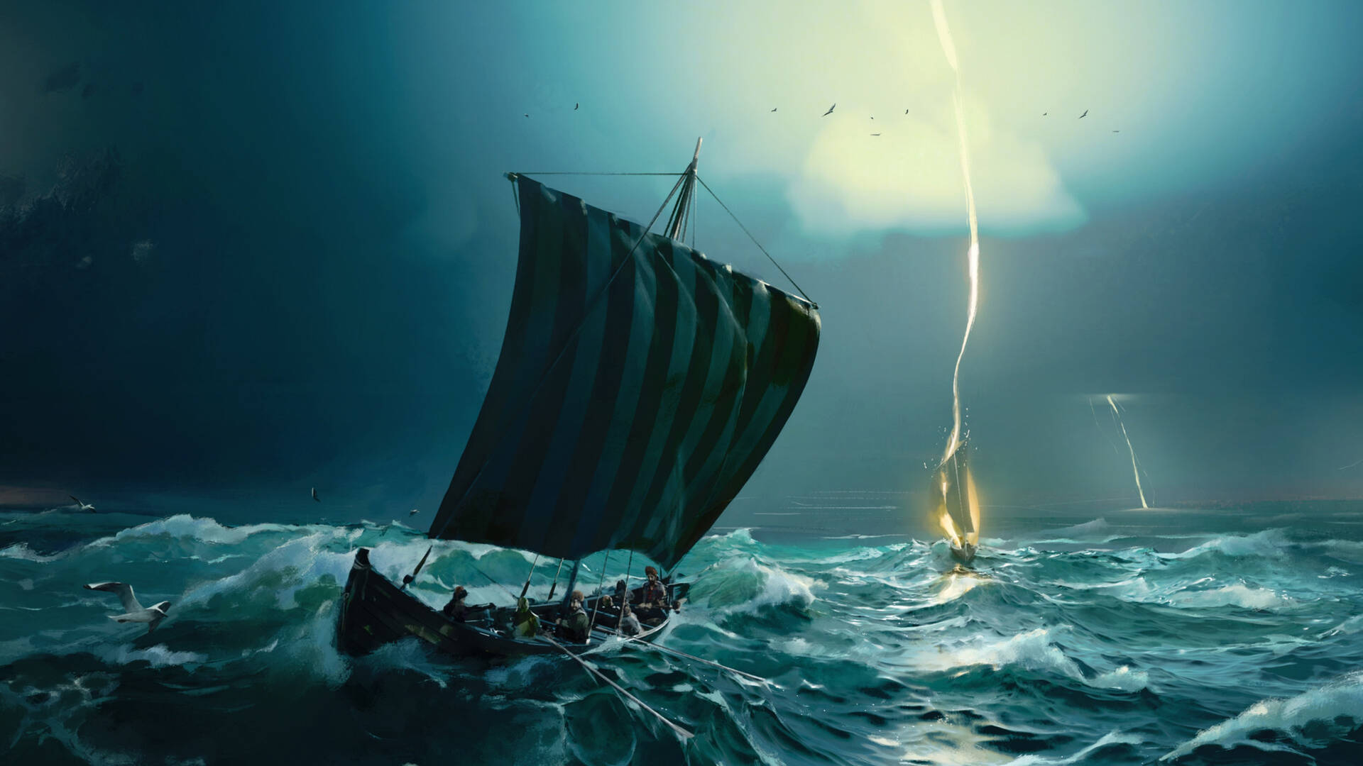 Download Viking Ship In Storm Wallpaper