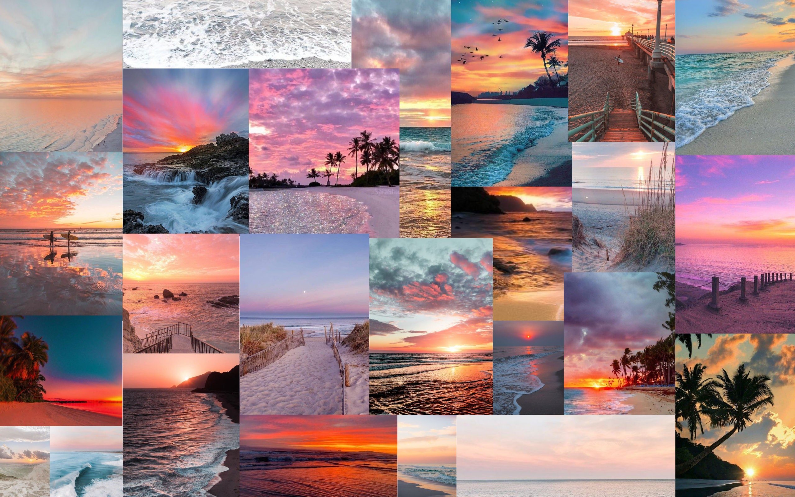 Beach Sunset Aesthetic Collage Digital Wallpaper Macbook Air