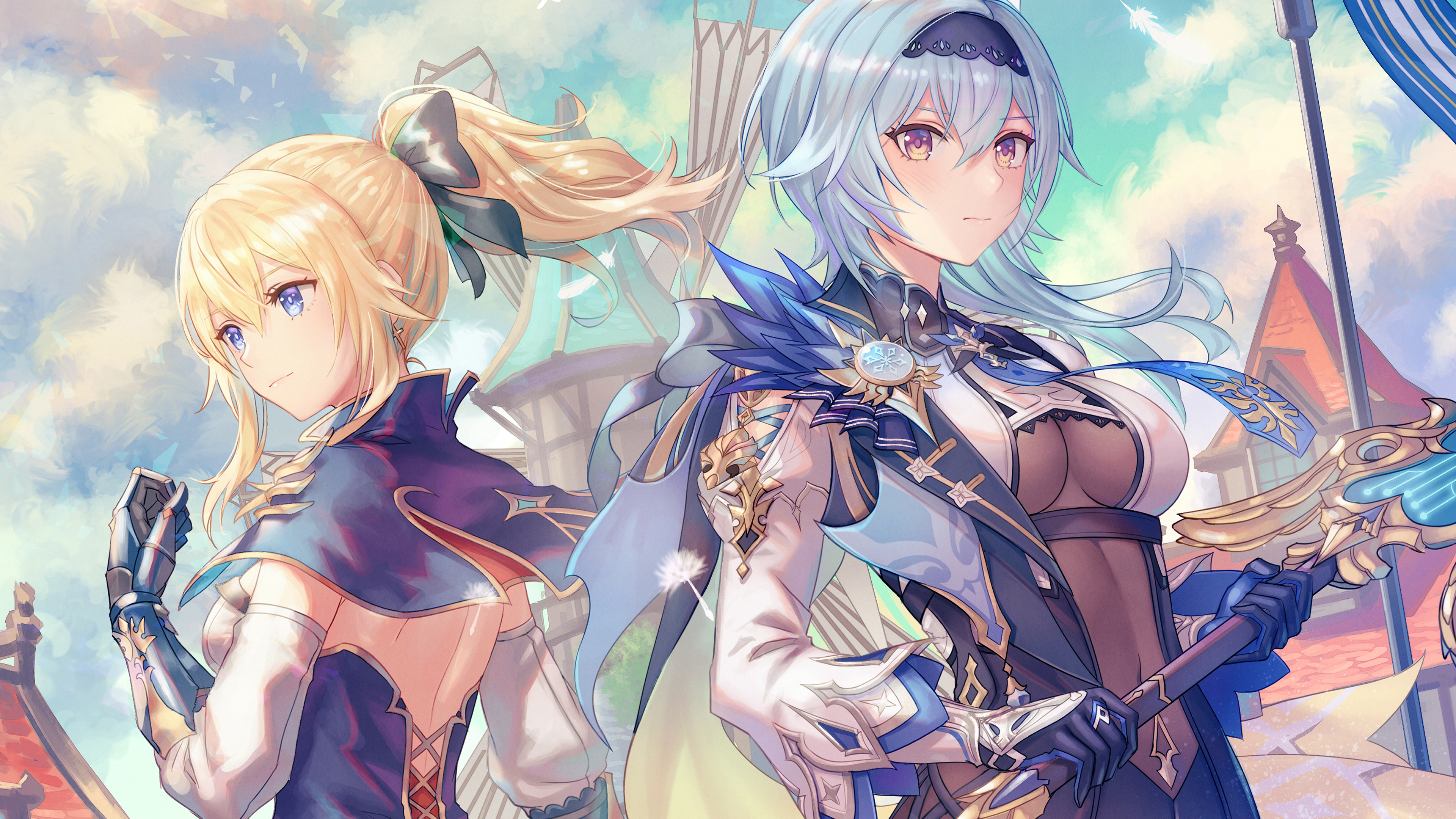 anbe yoshirou genshin impact eula jean (genshin impact) no bra sword wallpaper