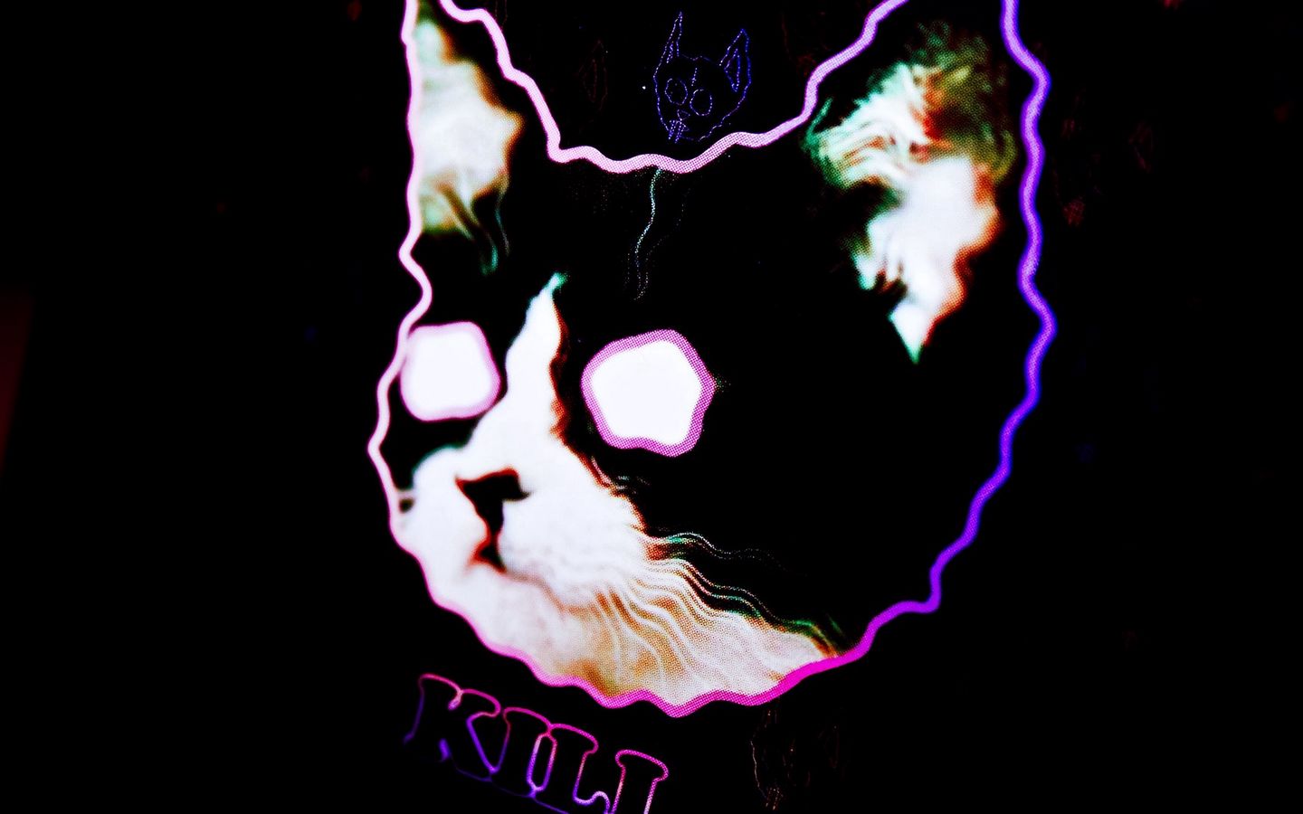 Download wallpaper 1440x900 cat, drawing, neon, face, light widescreen 16:10 HD background