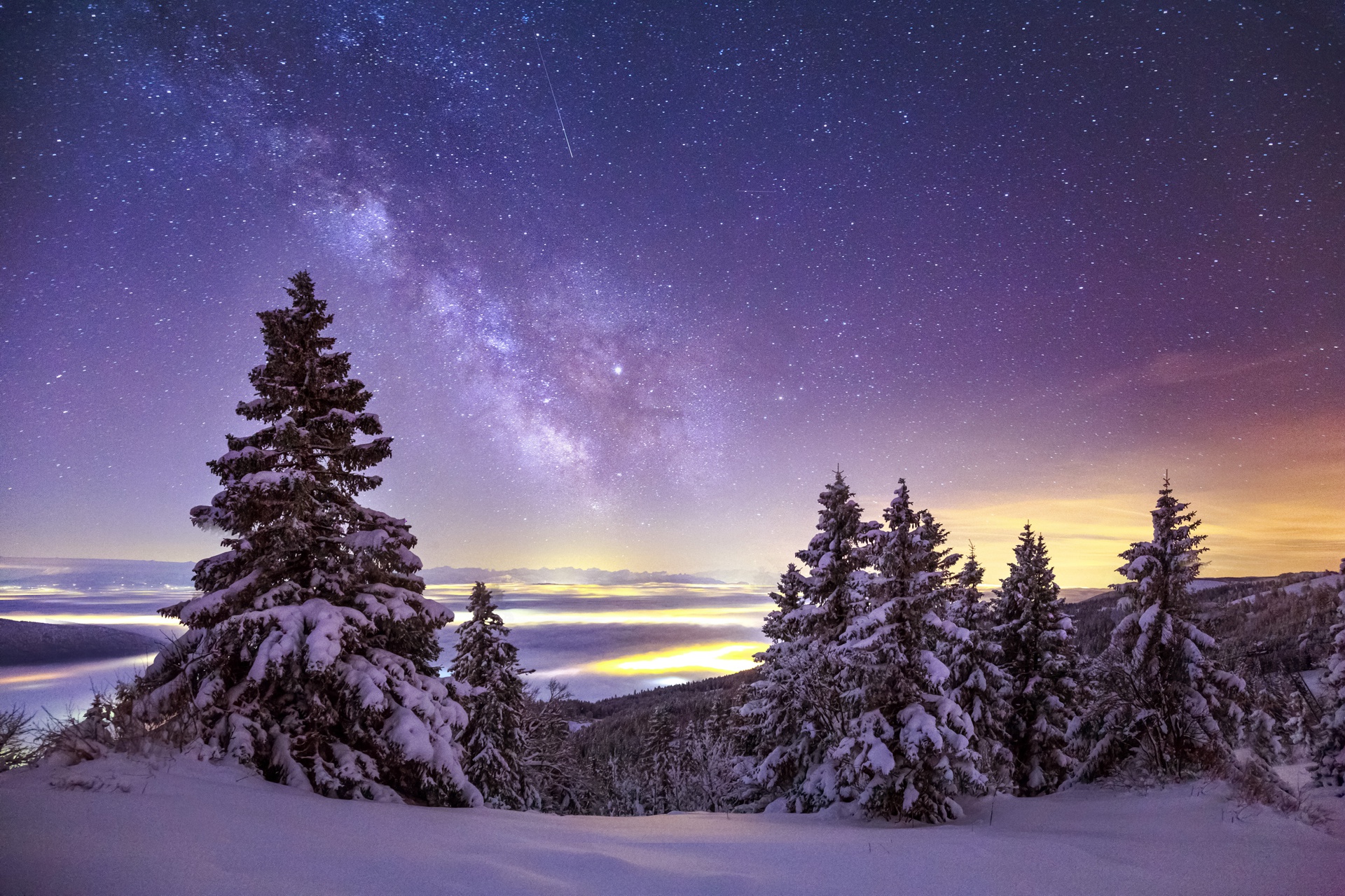 Wallpaper Milky Way, Sky, Snow, Starry, Sky Stars, Winter background