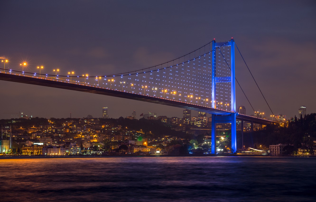 Wallpaper city, sky, nature, Istanbul, turkey, beautiful view, Sea of Marmara, Bosphorus Bridge at night image for desktop, section город