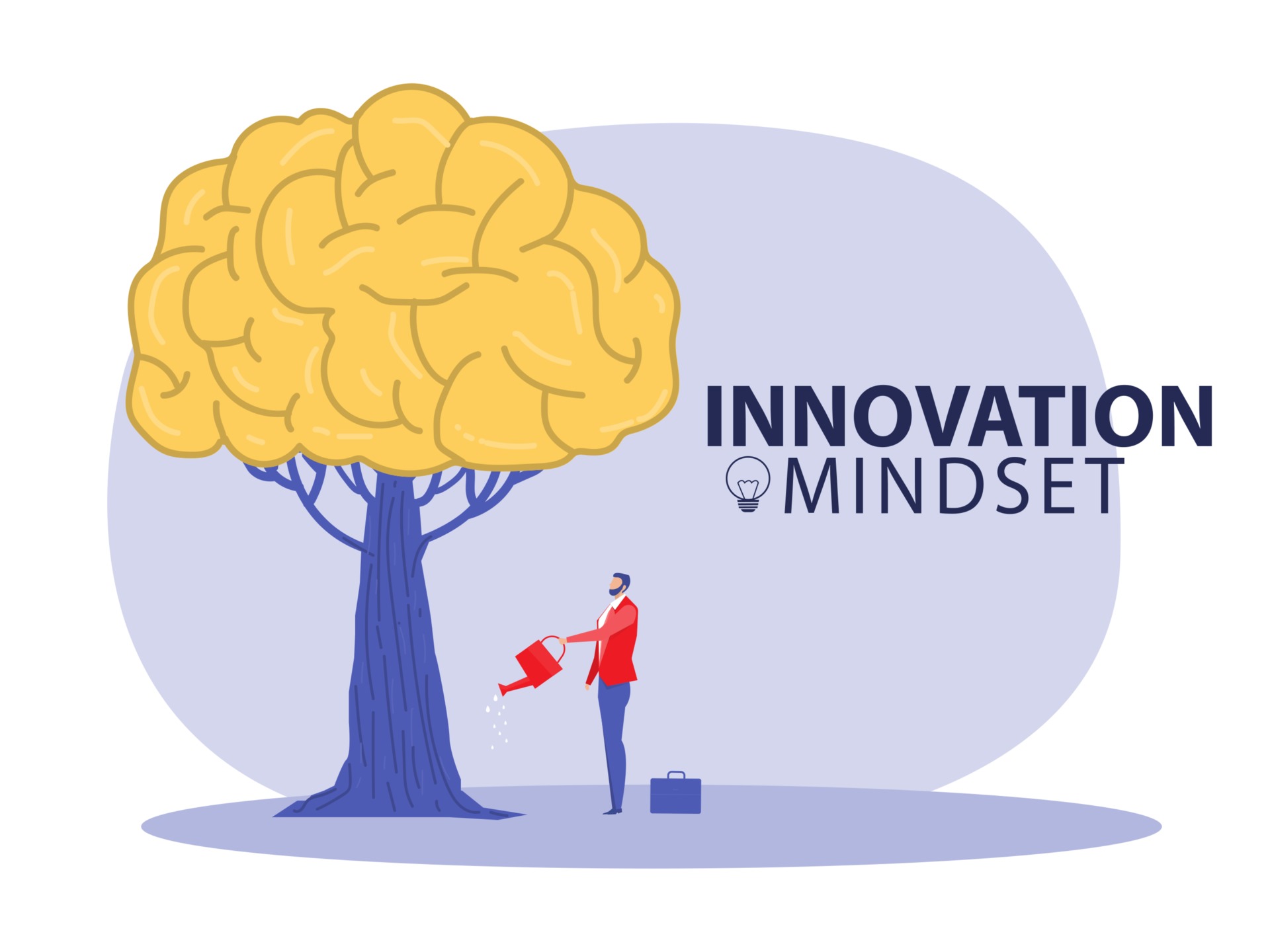 Growing innovation People planting brain growth mindset growth idea concept vector illustrator